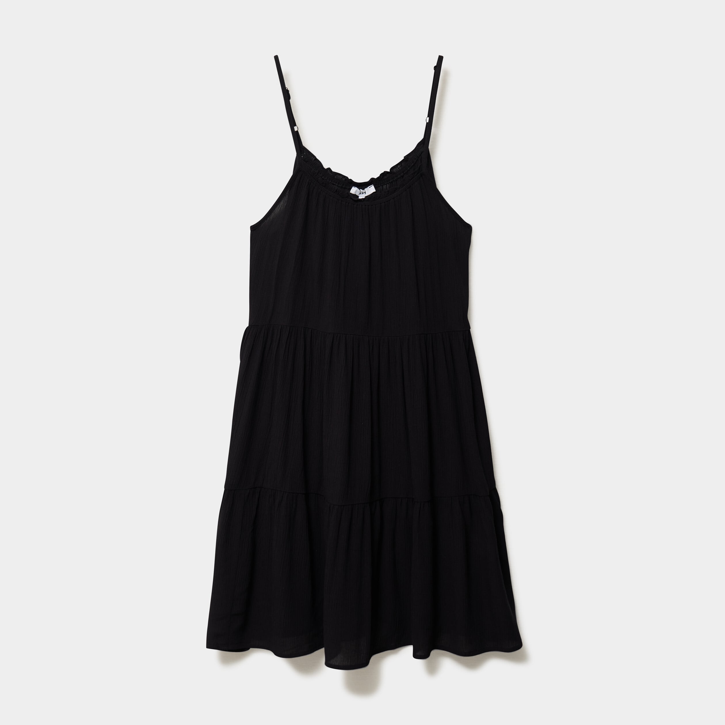 Robe fluide &agrave; volants fines bretelles noir femme