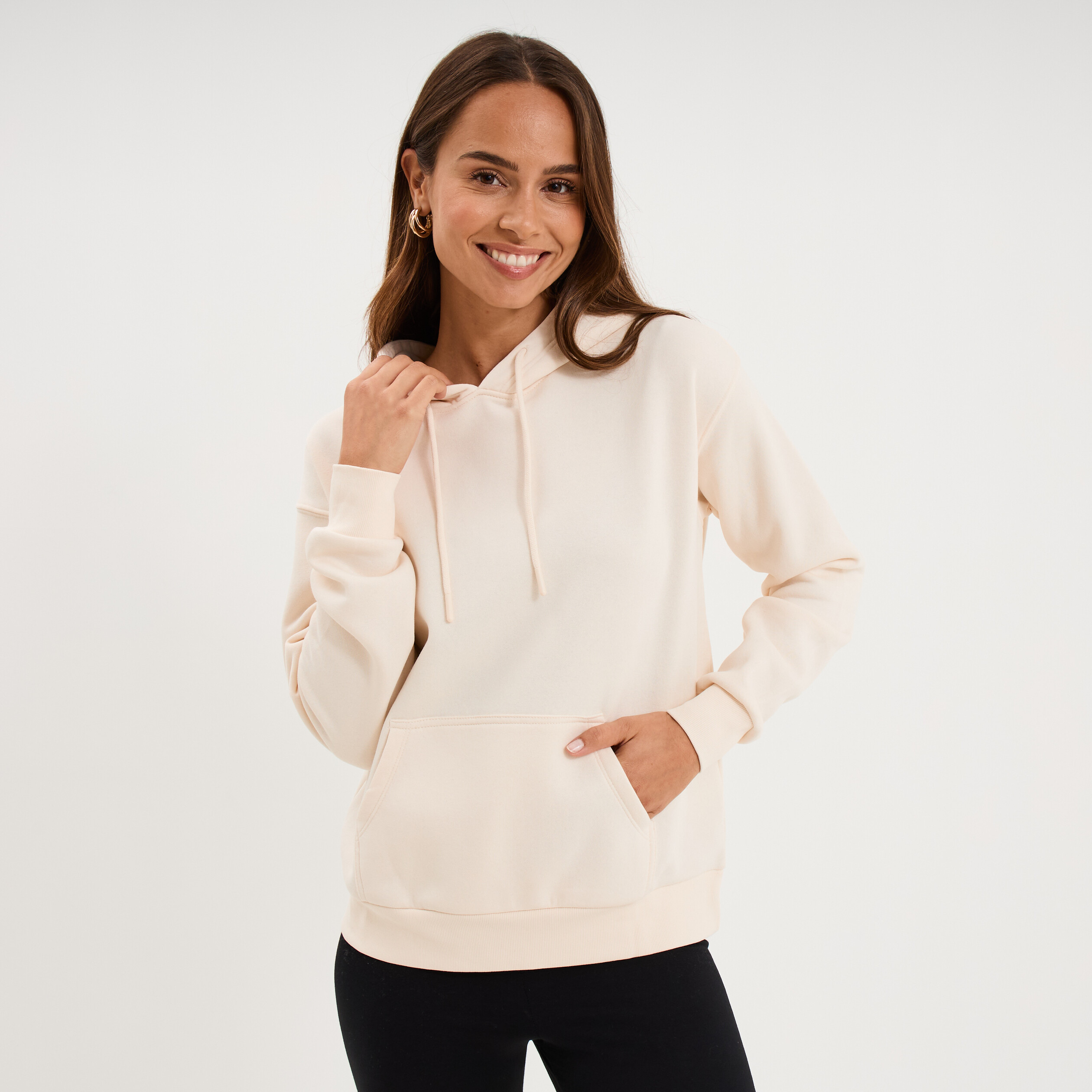 Sweat hoodie molleton &agrave; capuche sable femme