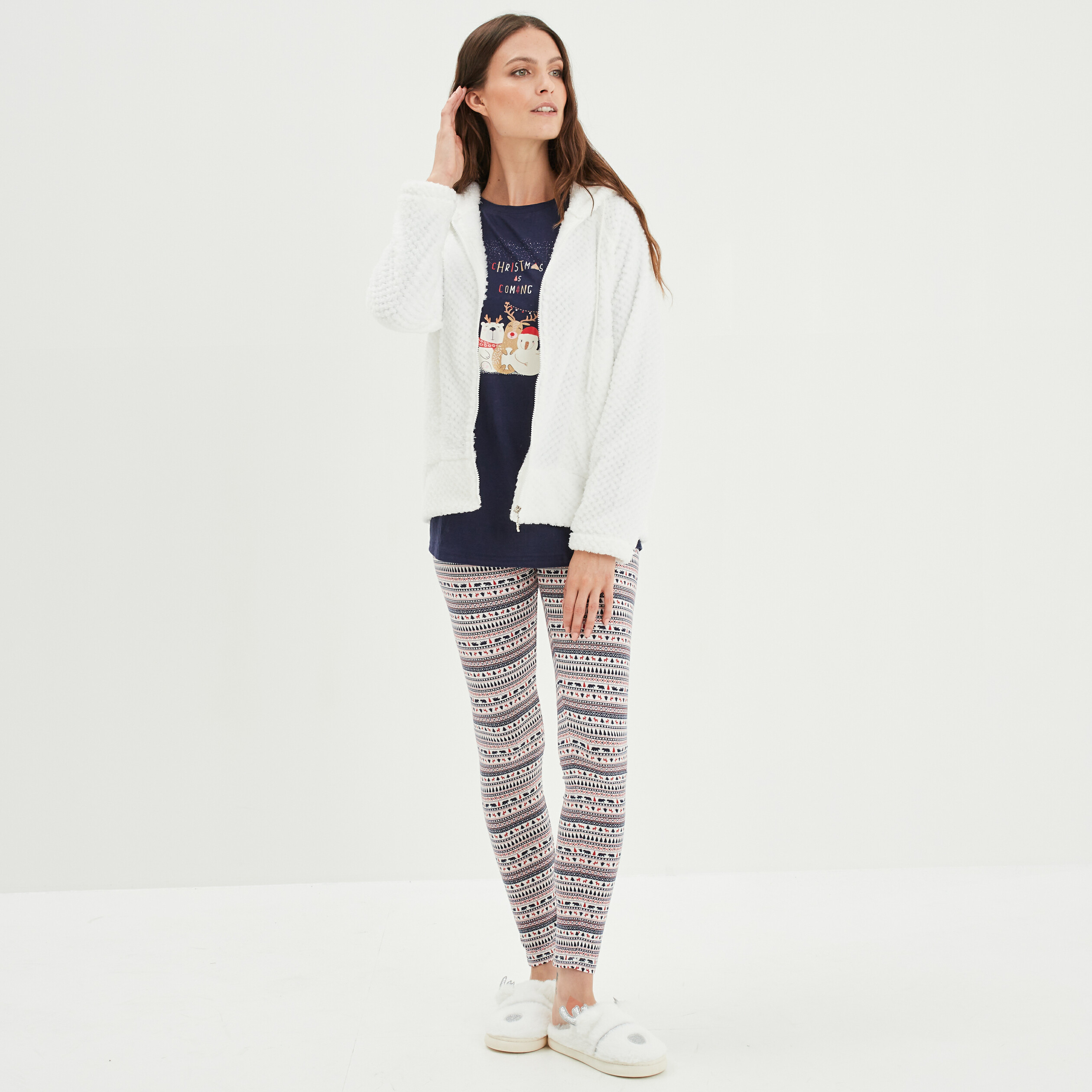Ensemble pyjama pantalon 2 pièces bleu marine femme