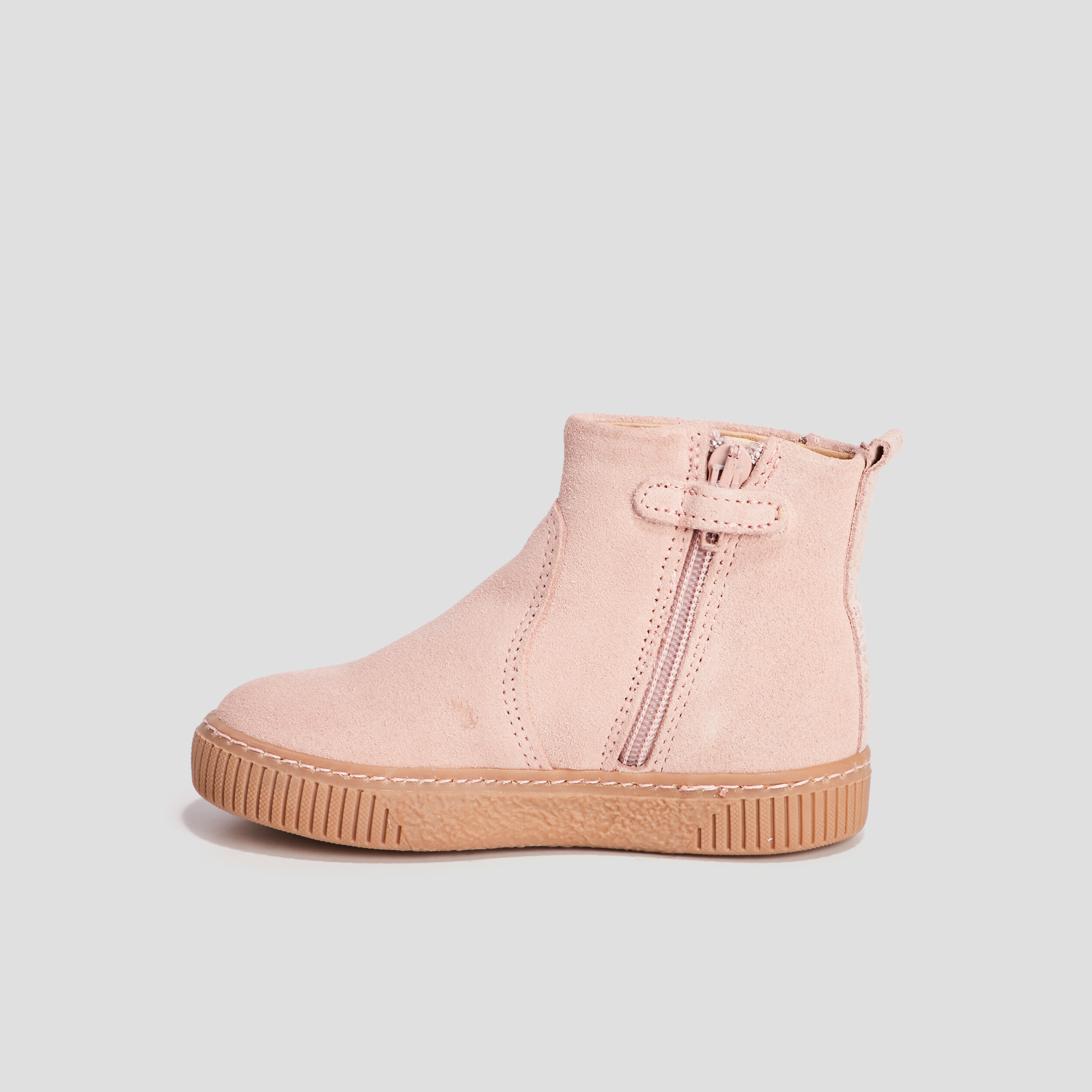 bottines zippees en cuir aspect suedine rose fille Bottines zippées en cuir aspect suédine rose fille