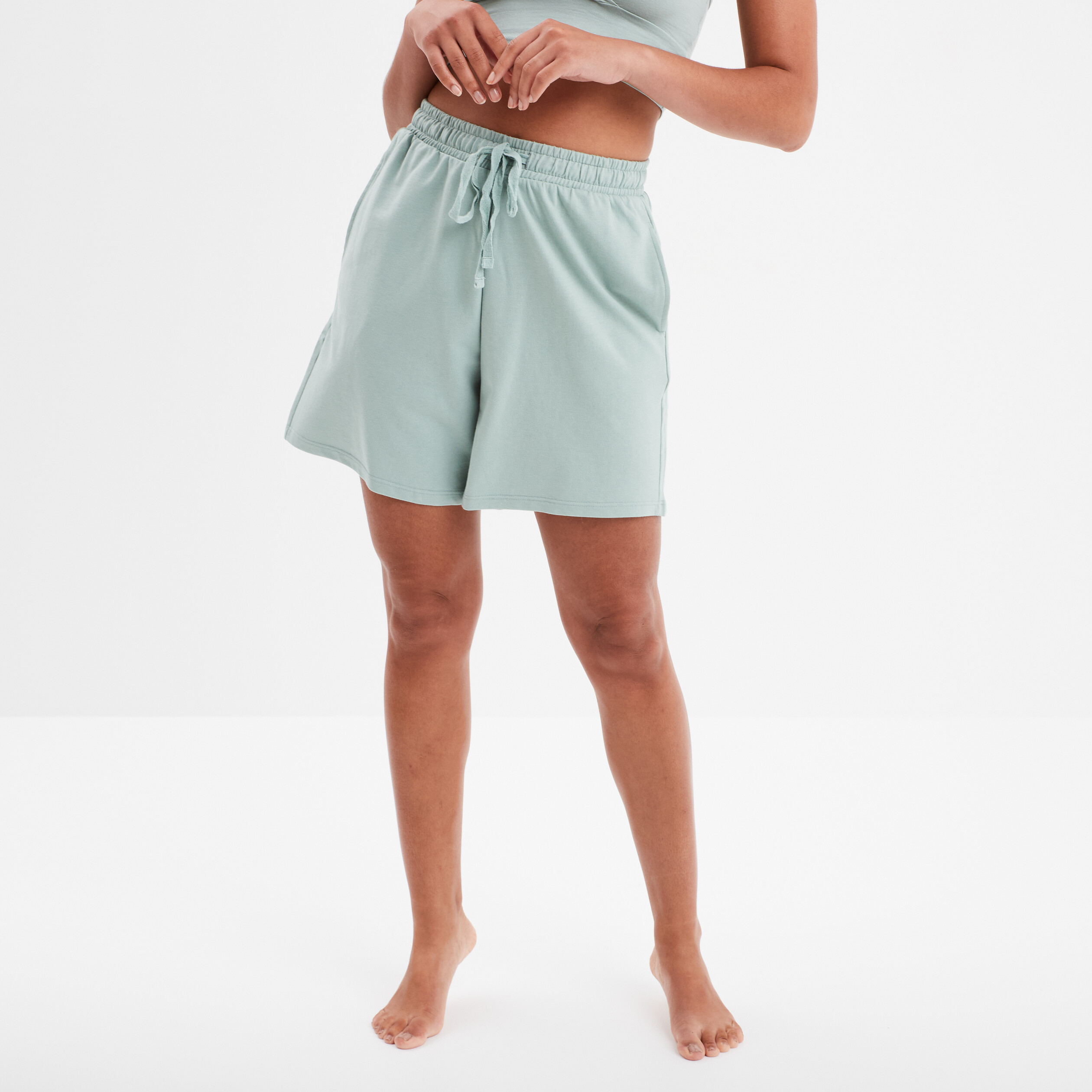 bas de pyjama short taille elastiquee bleu gris femme Bas de pyjama short taille élastiquée bleu gris femme
