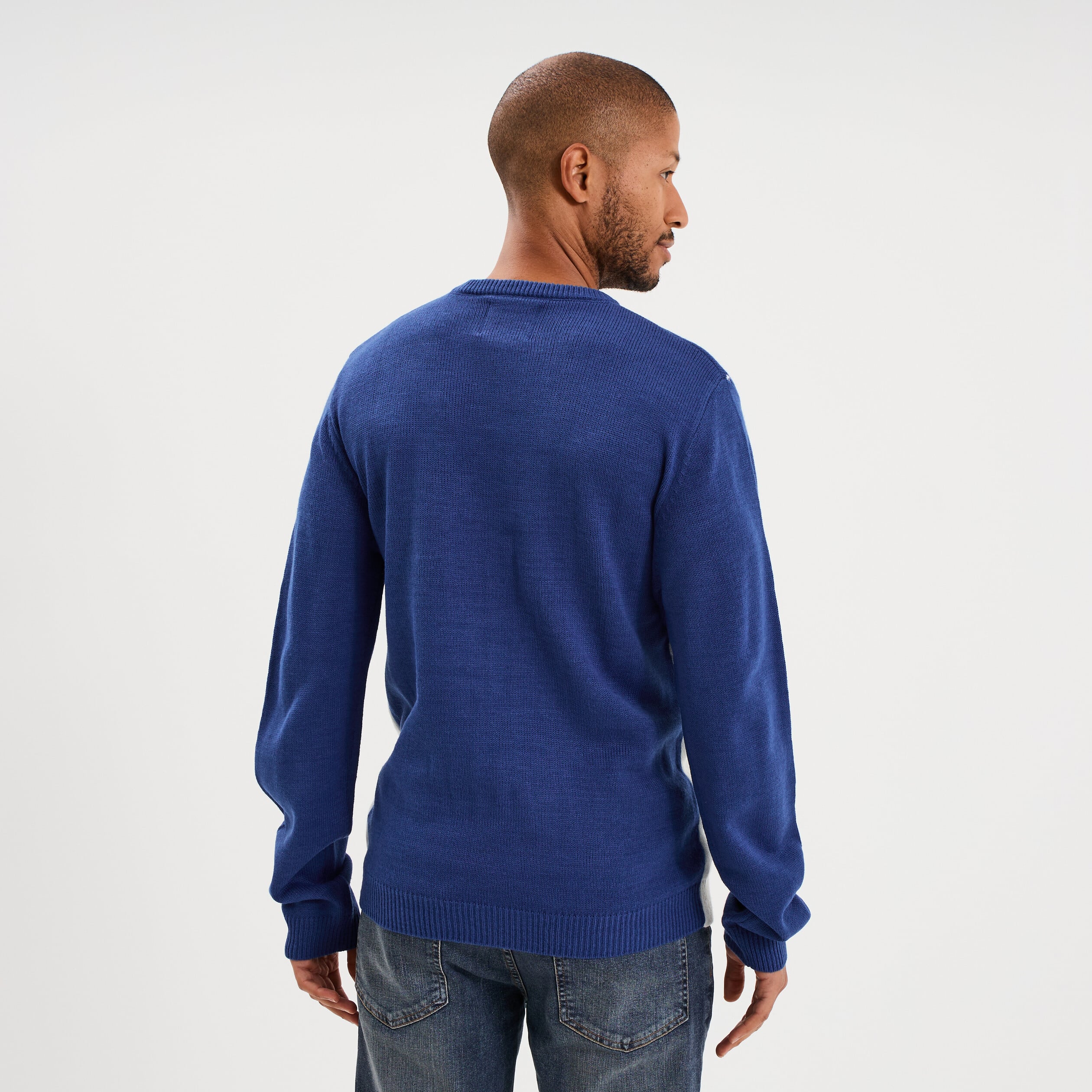 Pull de No&euml;l col rond bleu homme
