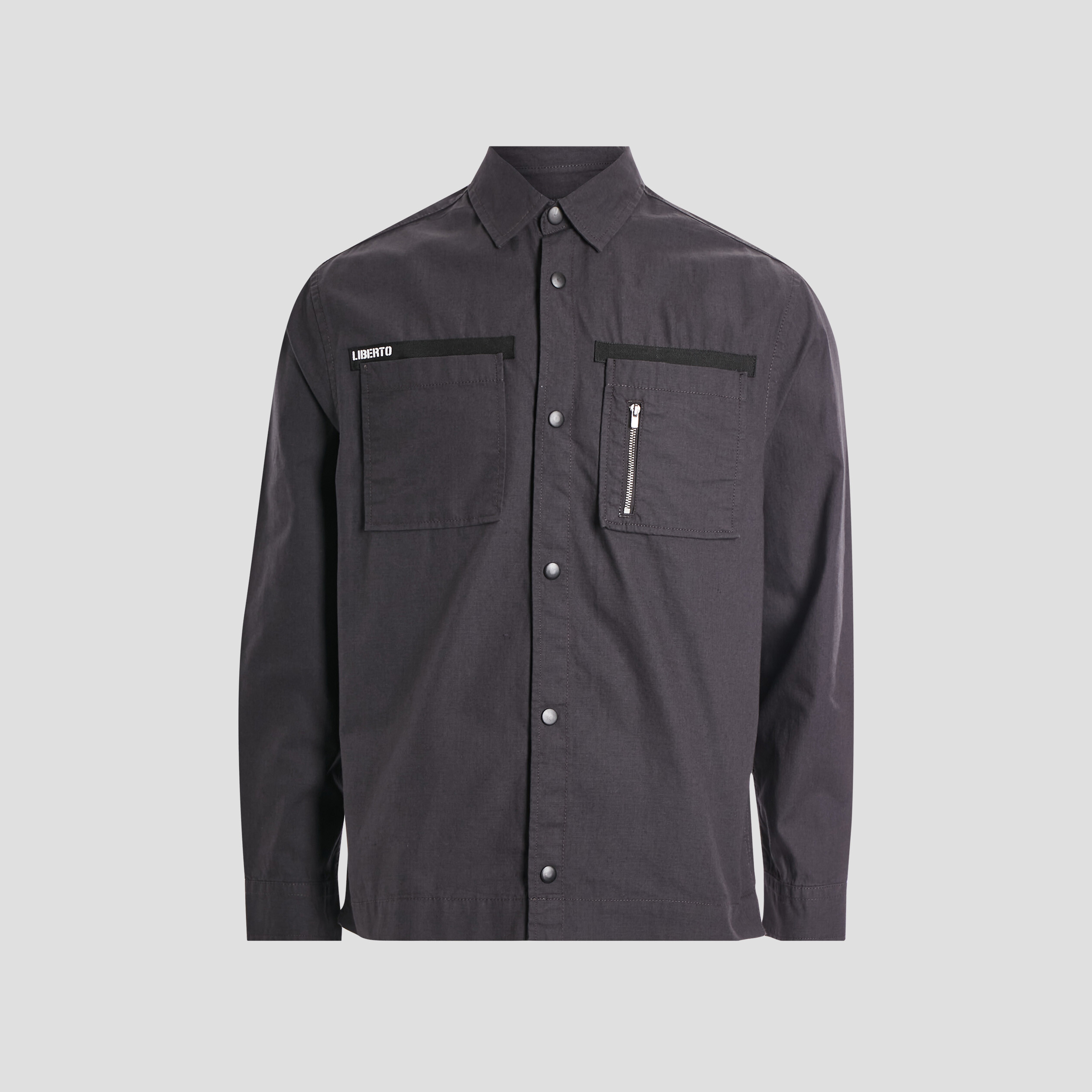 Chemise manches longues d tail zipp gris fonc homme