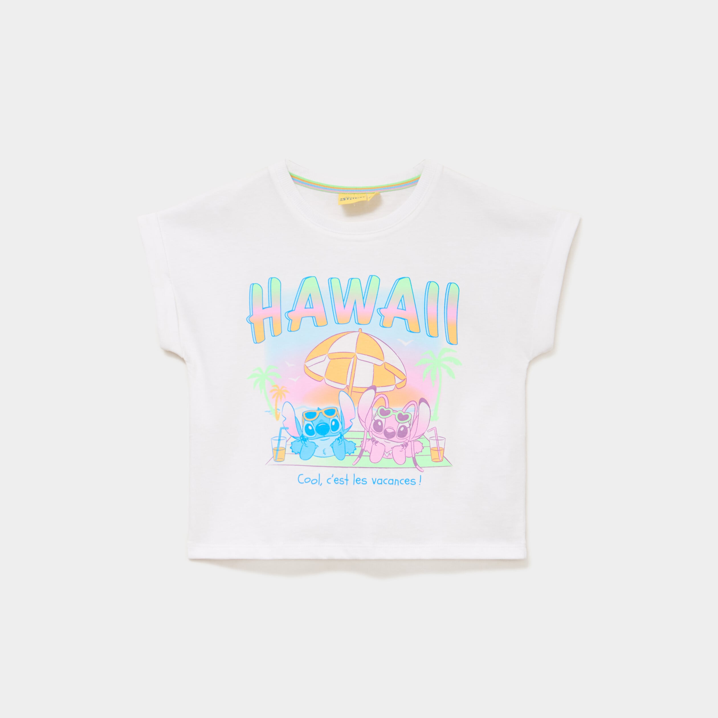 T-shirt manches courtes coton Stitch blanc fille