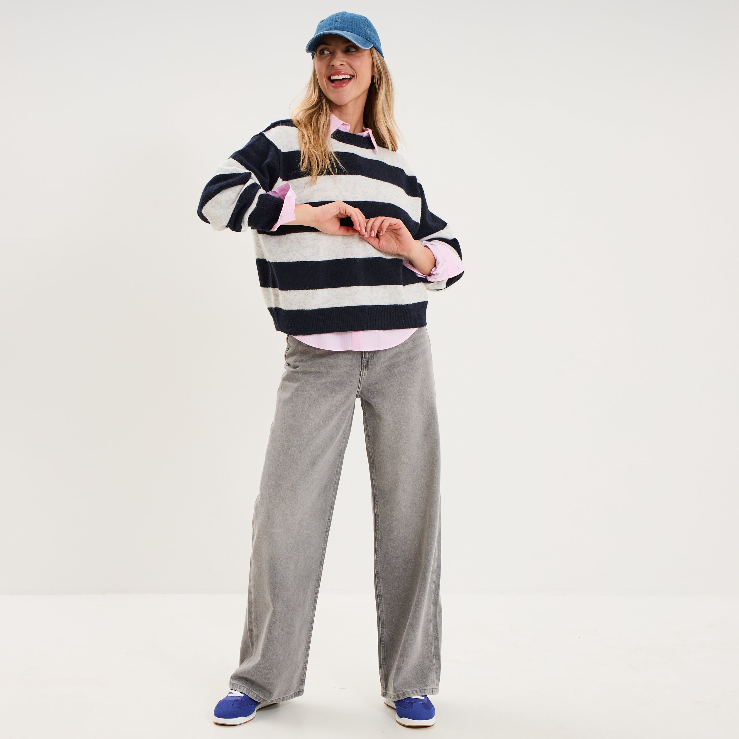 Pull col rond avec manches longues ecru femme