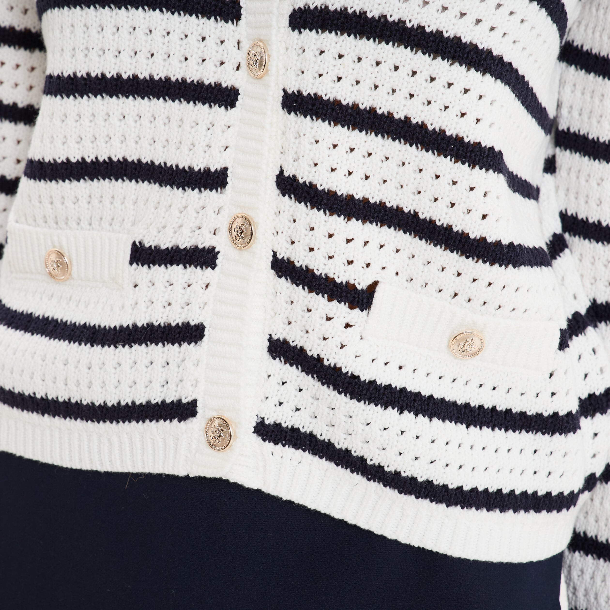 Gilet effet ajour&eacute; manches longues coton ecru femme