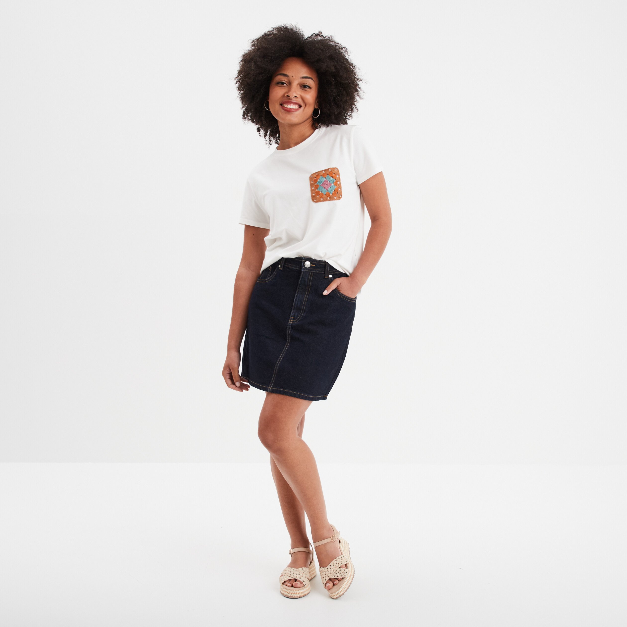 t shirt col rond detail crochet creeks blanc femme T-shirt col rond détail crochet Creeks blanc femme