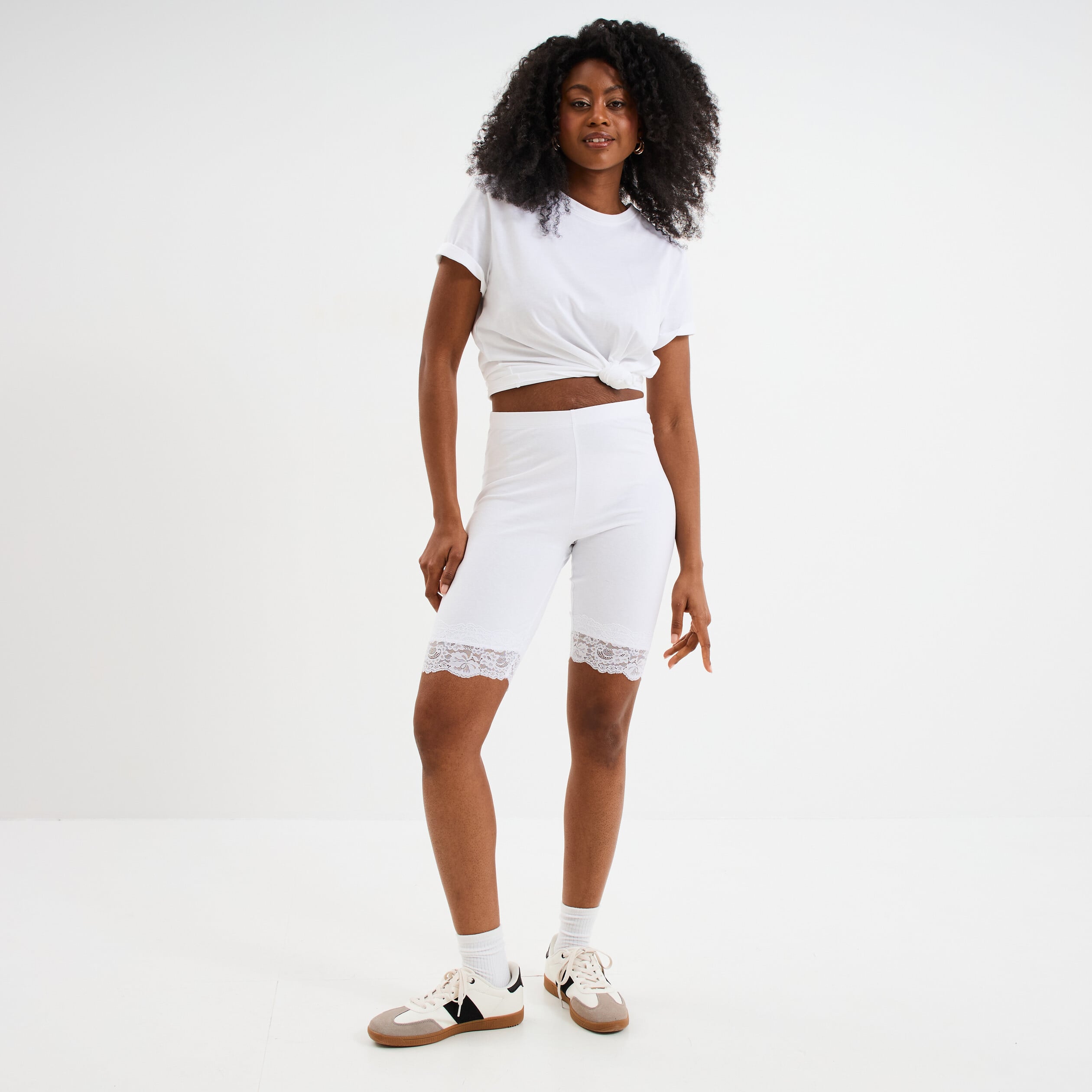 Short cycliste &agrave; dentelle blanc femme