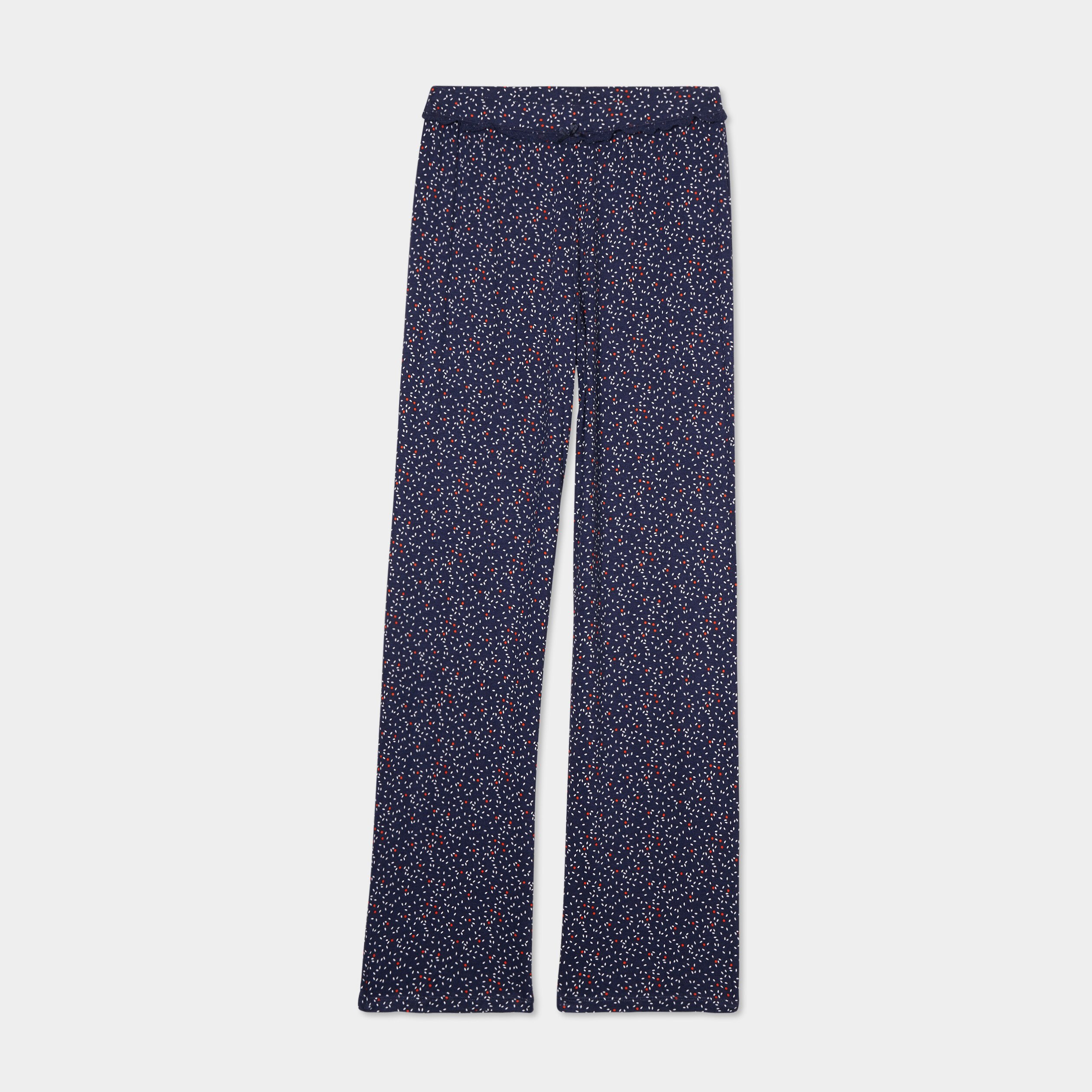 pantalon de pyjama droit fluide bleu marine femme Pantalon de pyjama droit fluide bleu marine femme