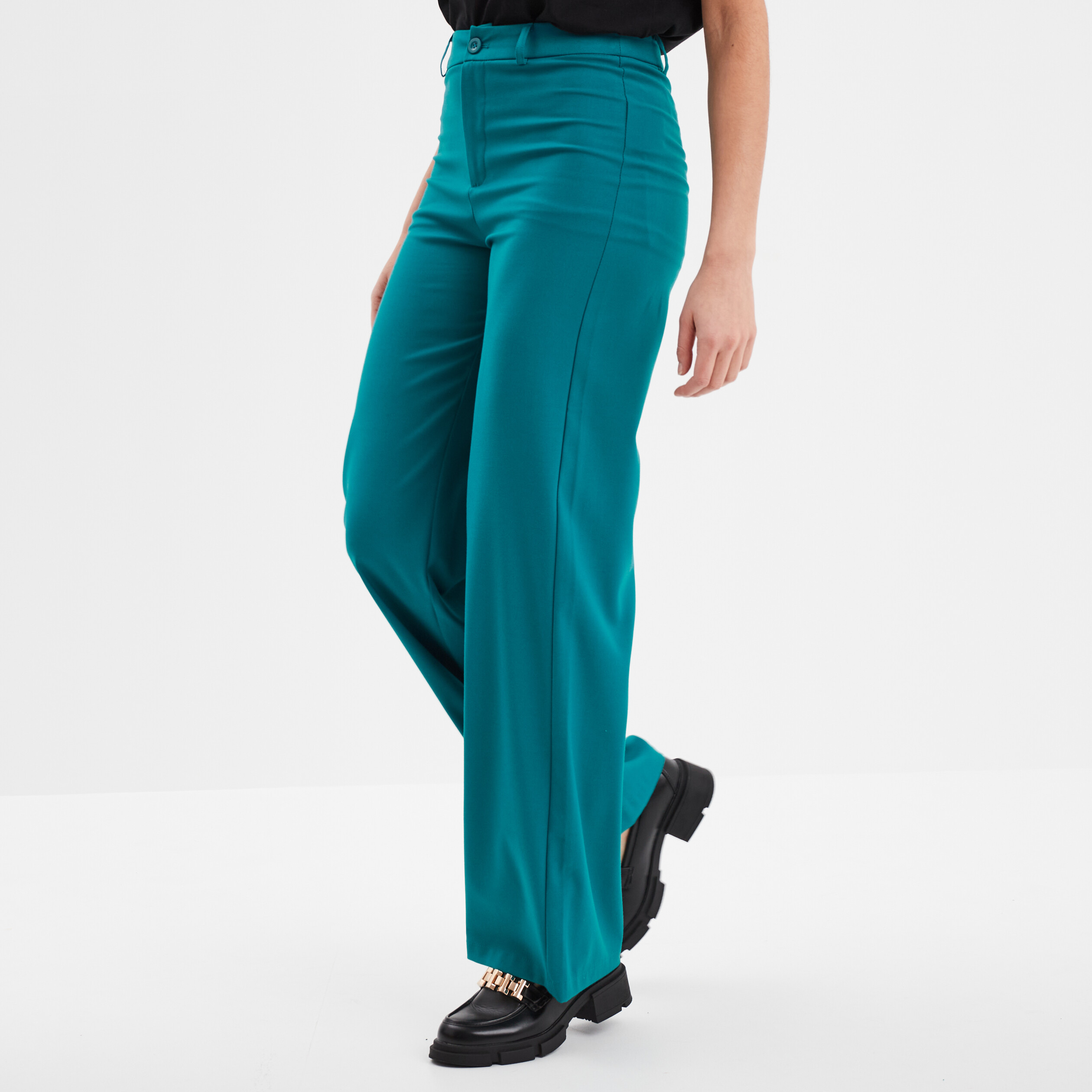 Pantalon large taille haute vert meraude femme
