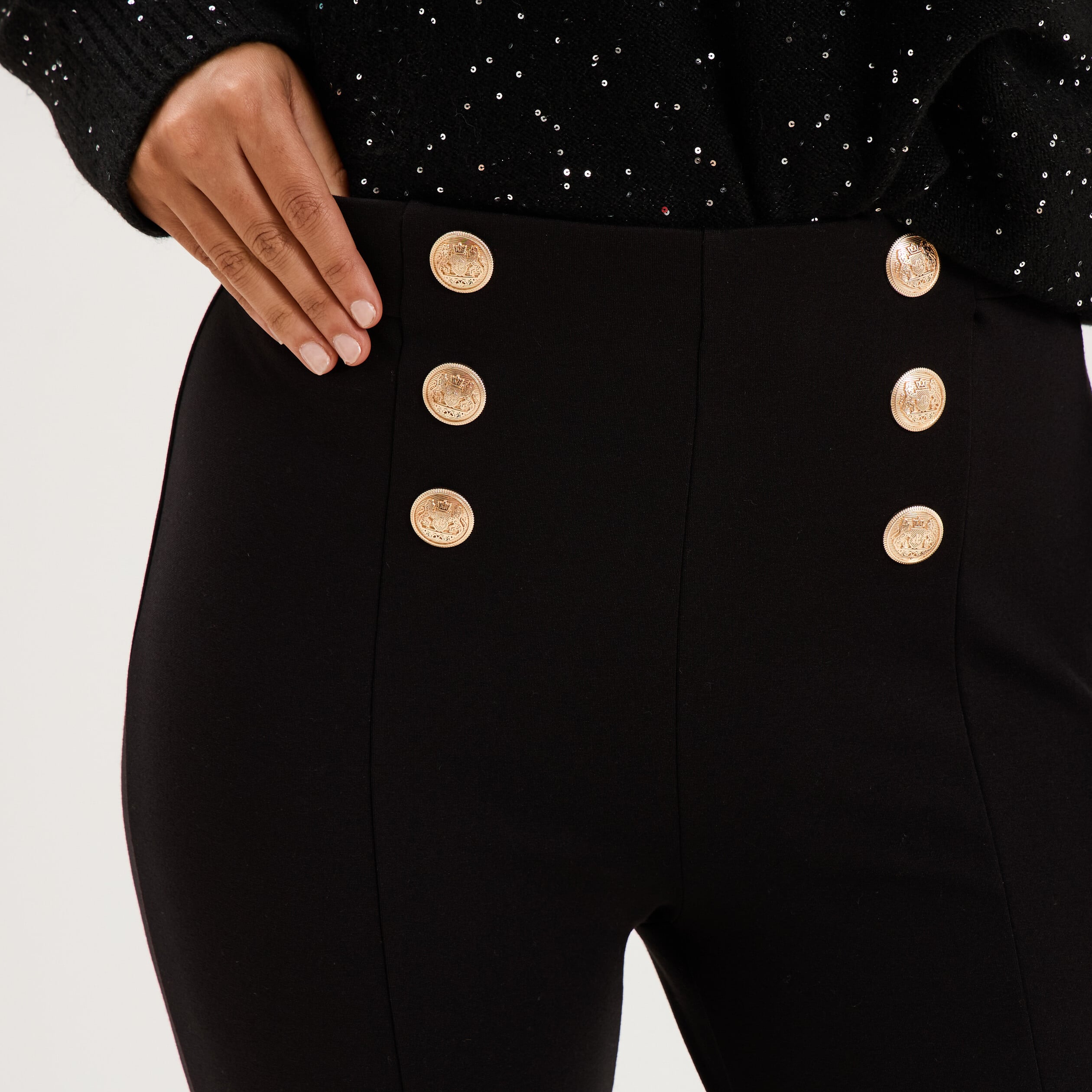 Legging stretch avec boutons noir femme