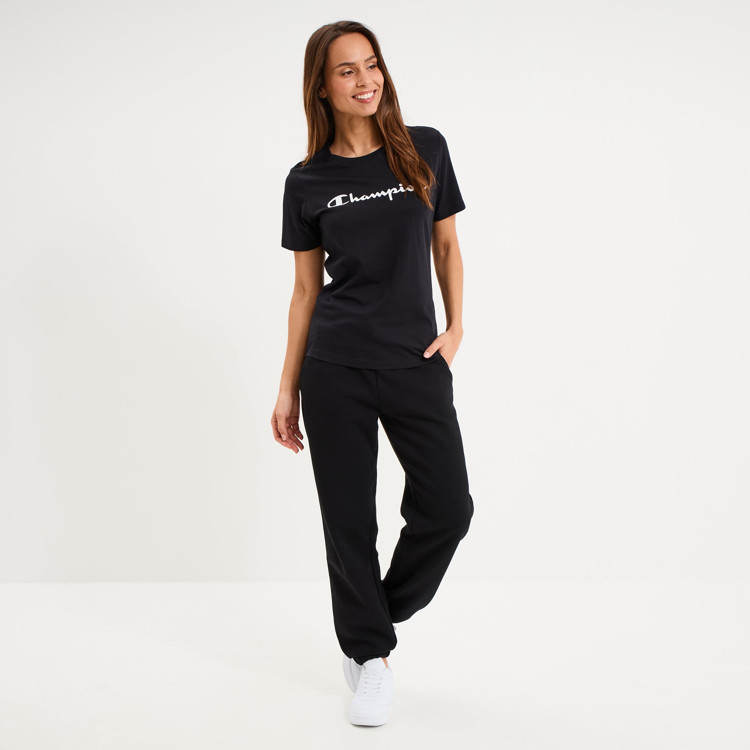 T-shirt manches courtes coton Champion noir femme