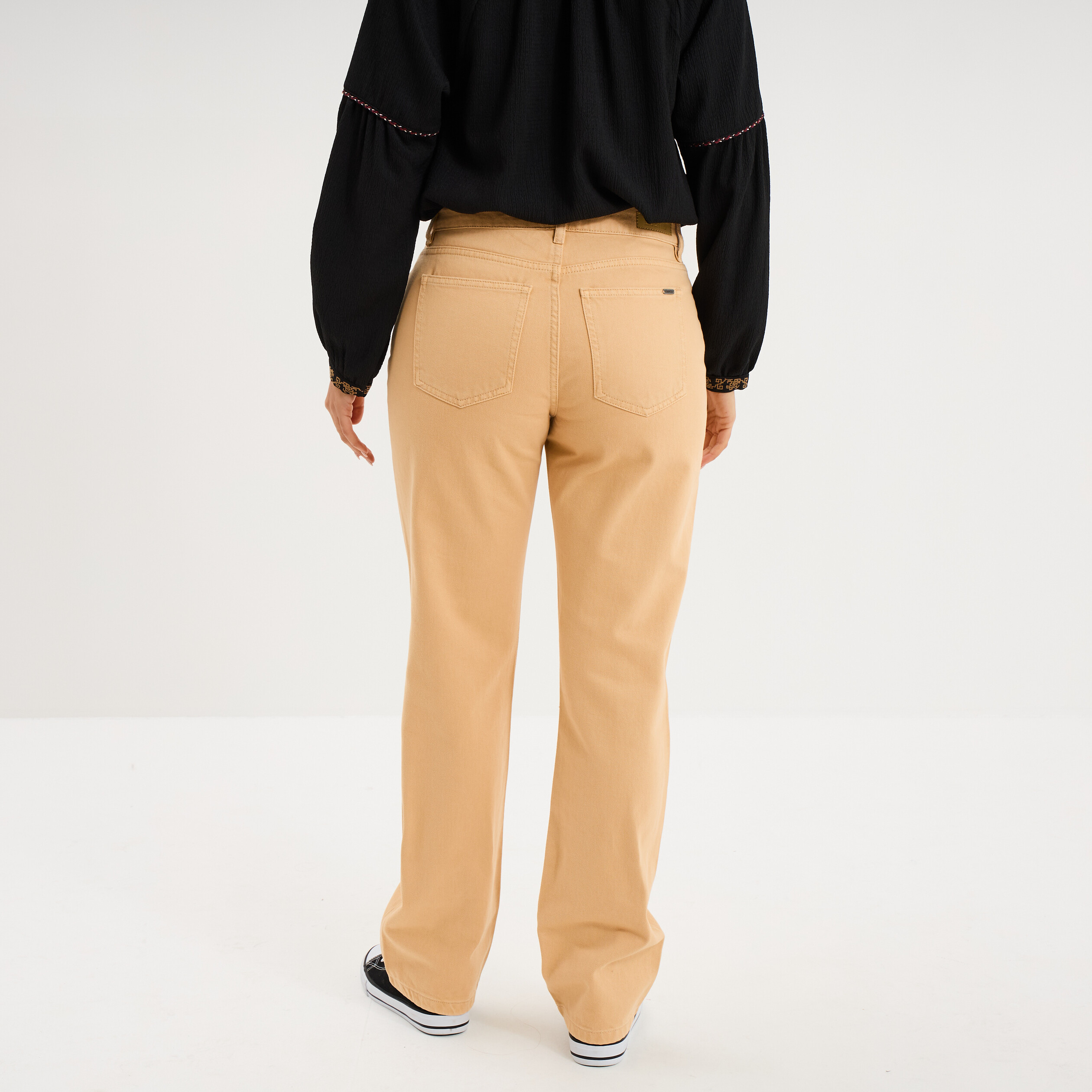 Pantalon droit coton beige femme