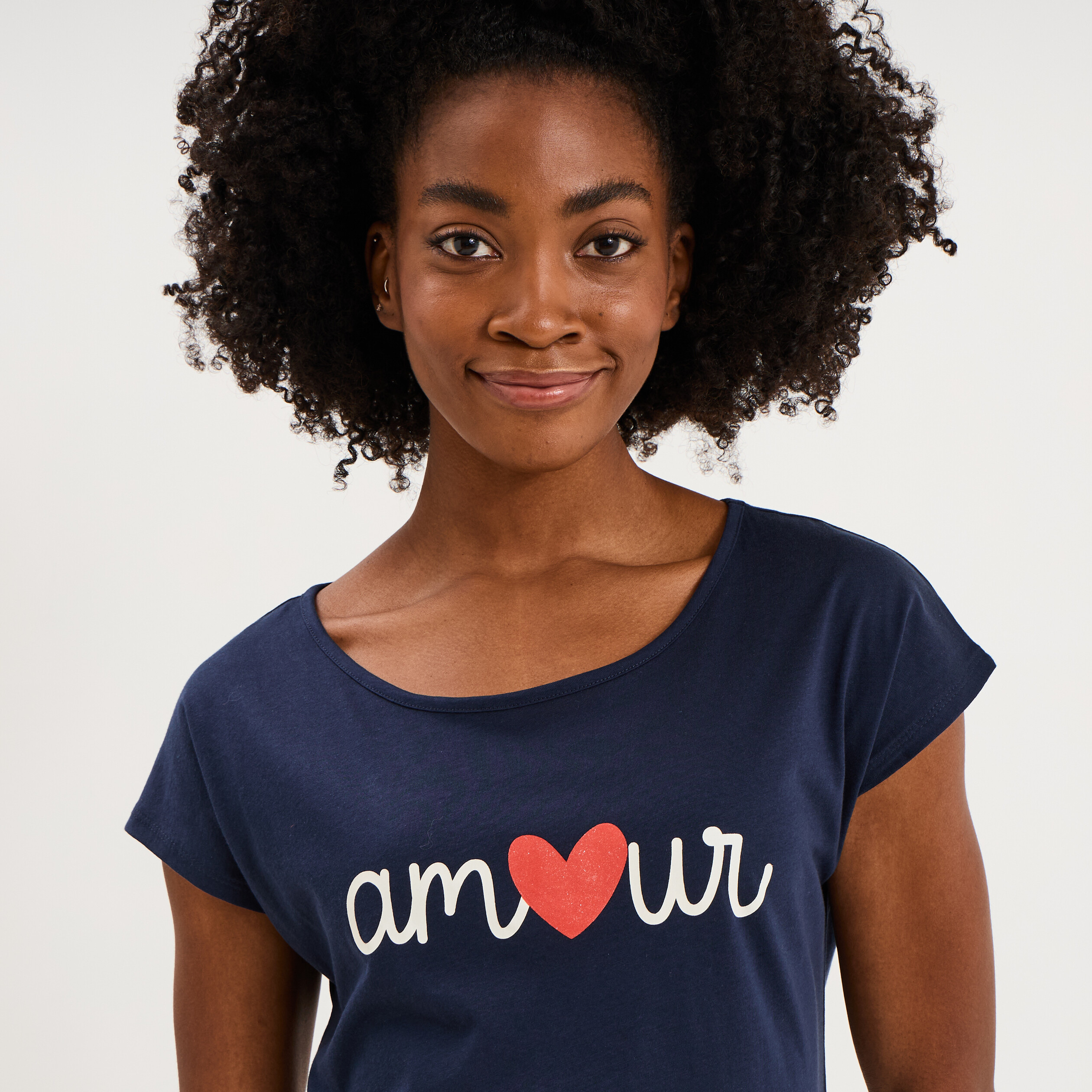Chemise de nuit manches courtes coton bleu marine femme