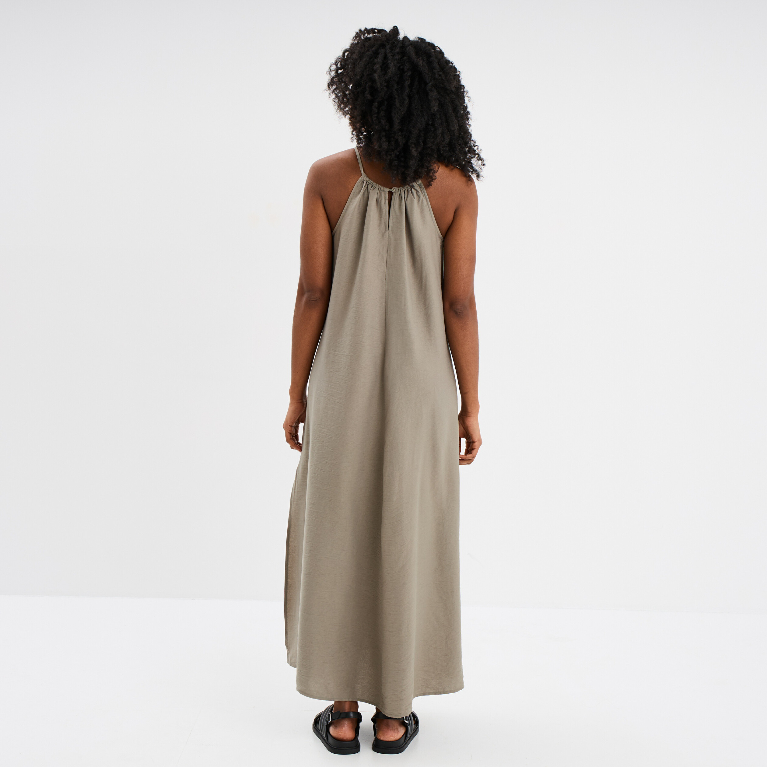 robe longue col bijou amovible vert kaki femme Robe longue col bijou amovible vert kaki femme