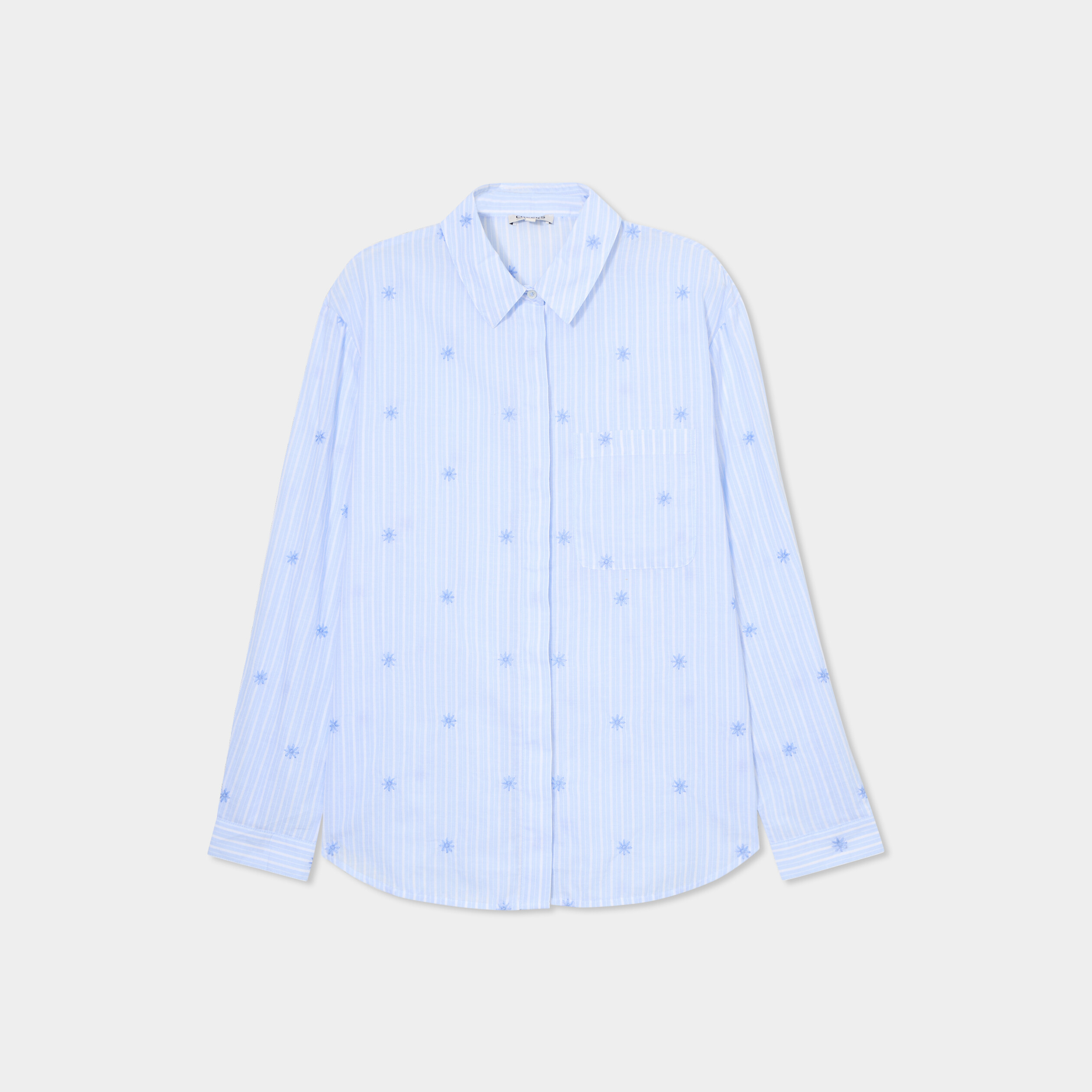 Chemise droite brod&eacute;e coton bleu clair femme