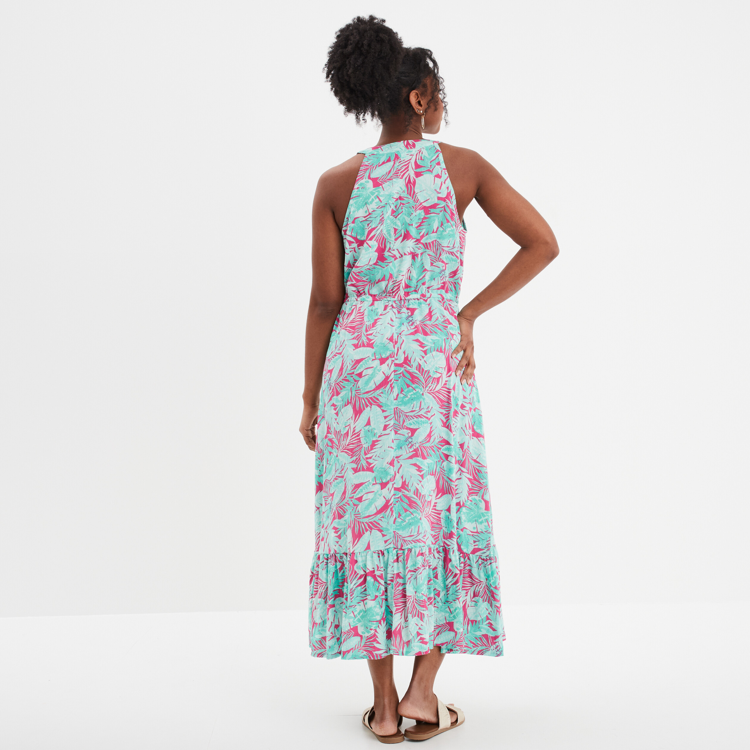robe longue sans manches taille coulisse rose fushia femme Robe longue sans manches taille coulisse rose fushia femme