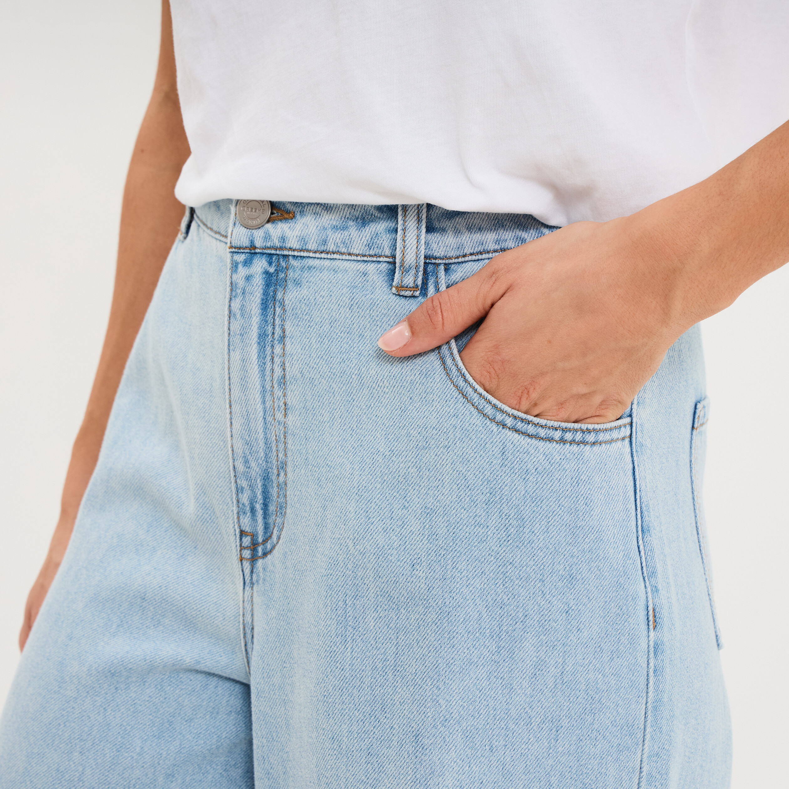 Jean extra large taille haute coton denim triple stone femme