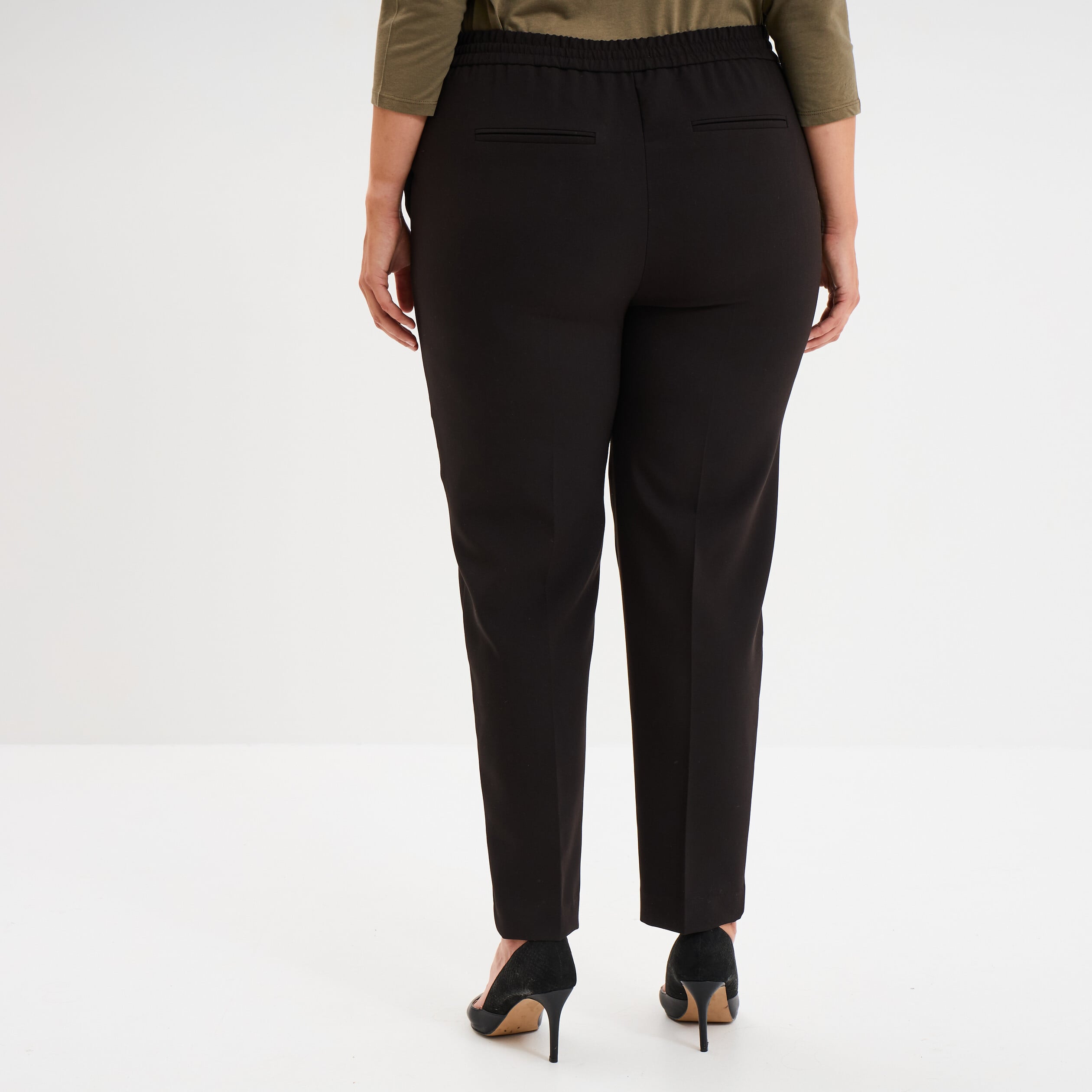 Pantalon city paperbag taille &eacute;lastiqu&eacute;e noir femme grande taille