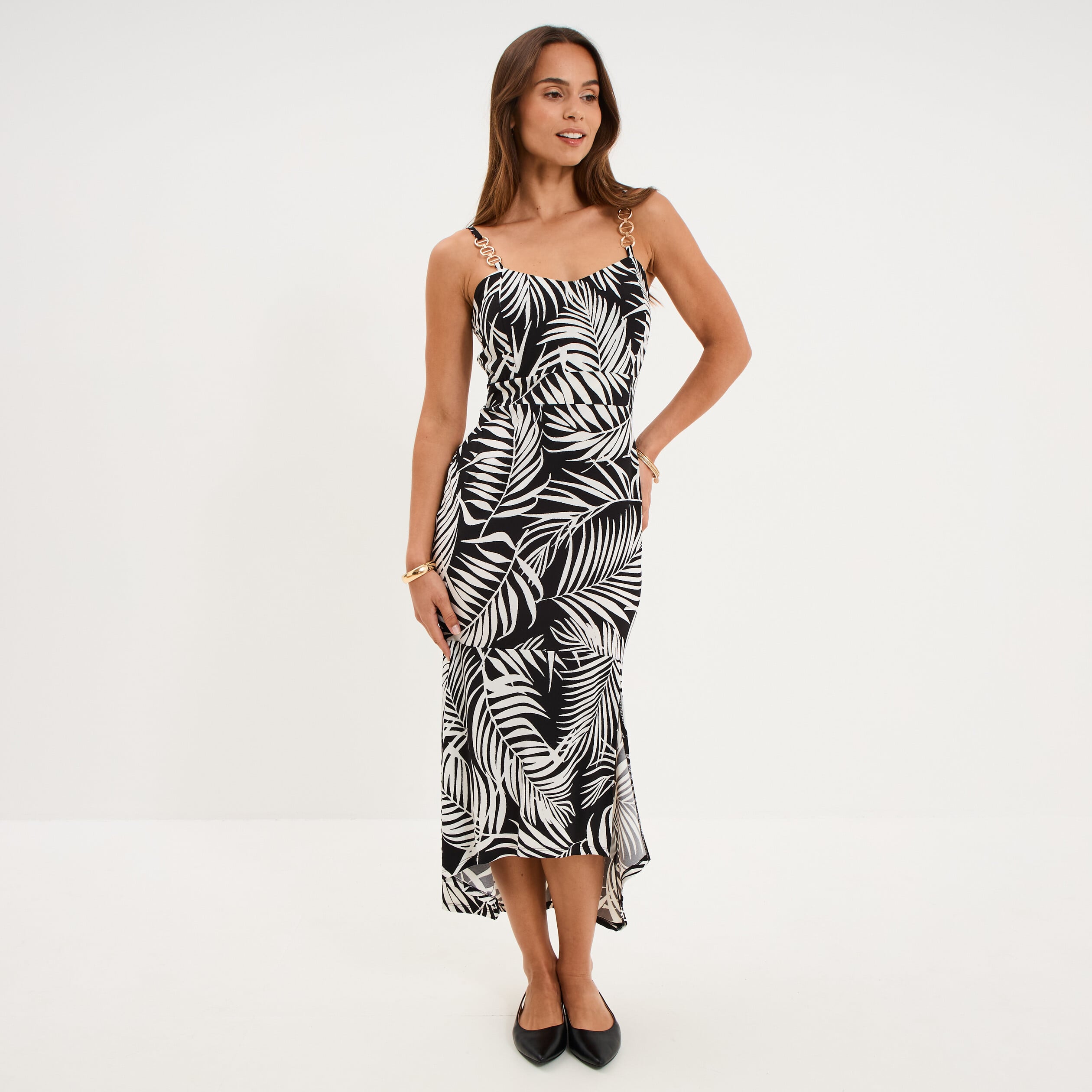 Robe ajust&eacute;e fluide longue &agrave; bretelles noir femme