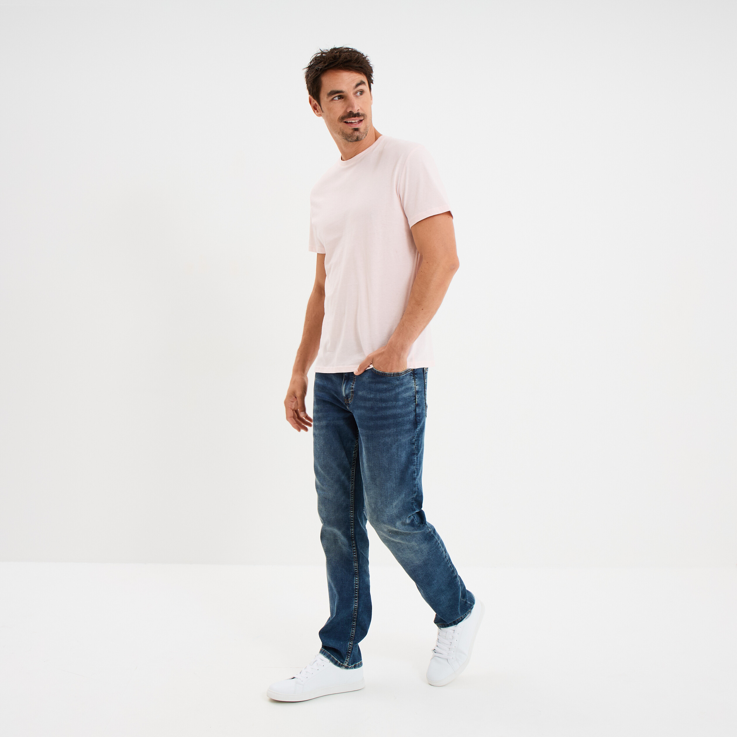 T-shirt droit en coton manches courtes rose clair homme