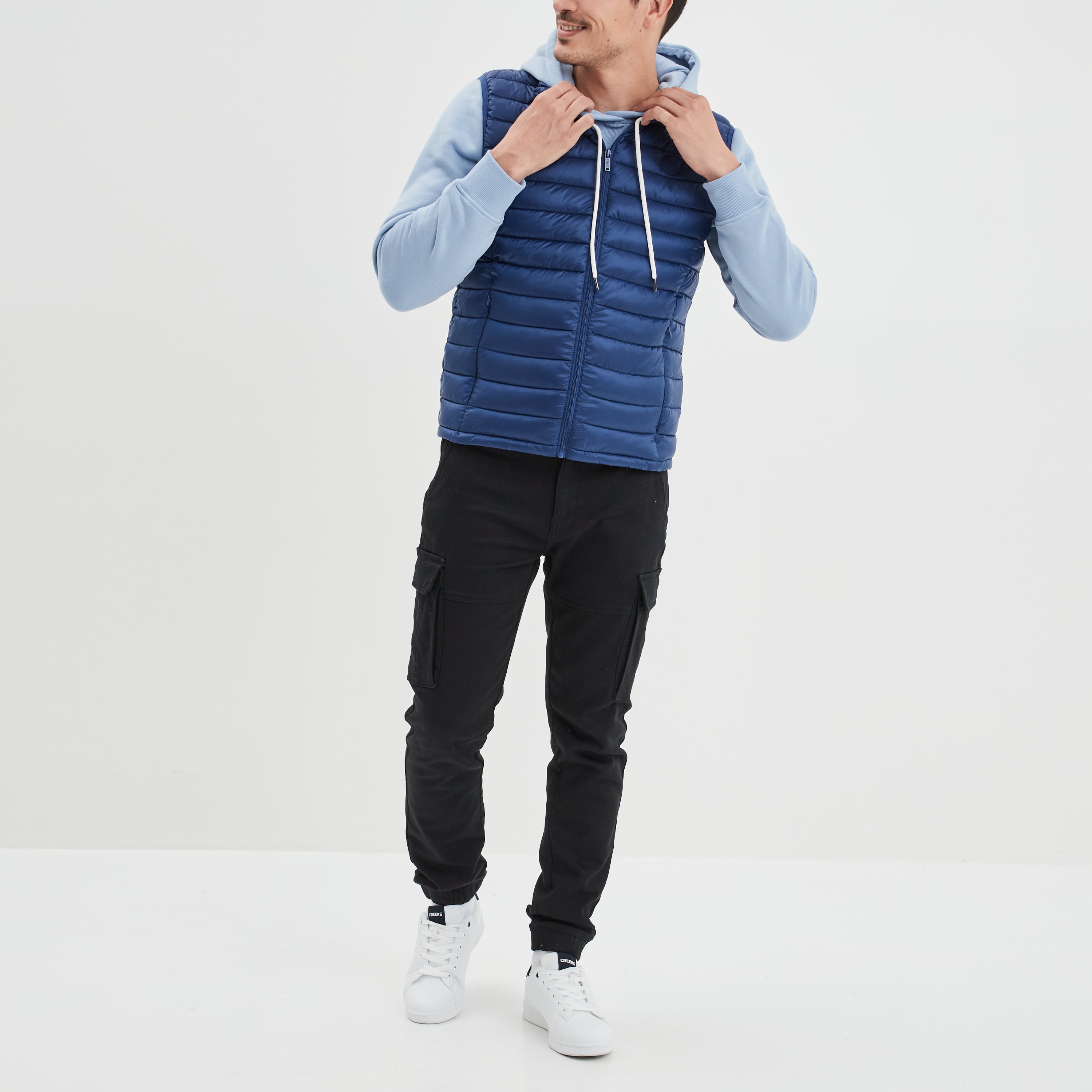 Sweat molleton &agrave; capuche hoodie bleu ciel homme