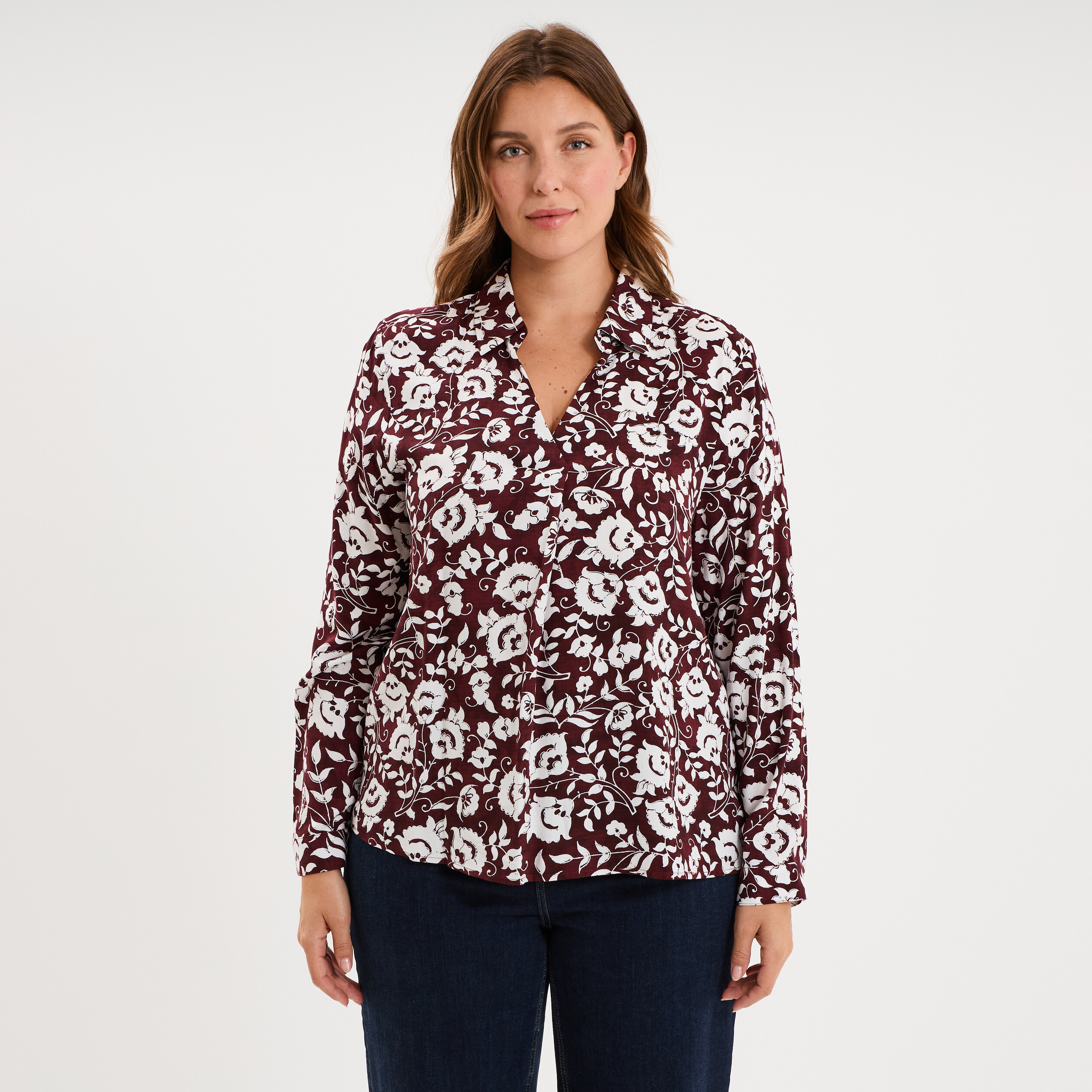 Blouse fluide manches 3/4 bordeaux femme grande taille