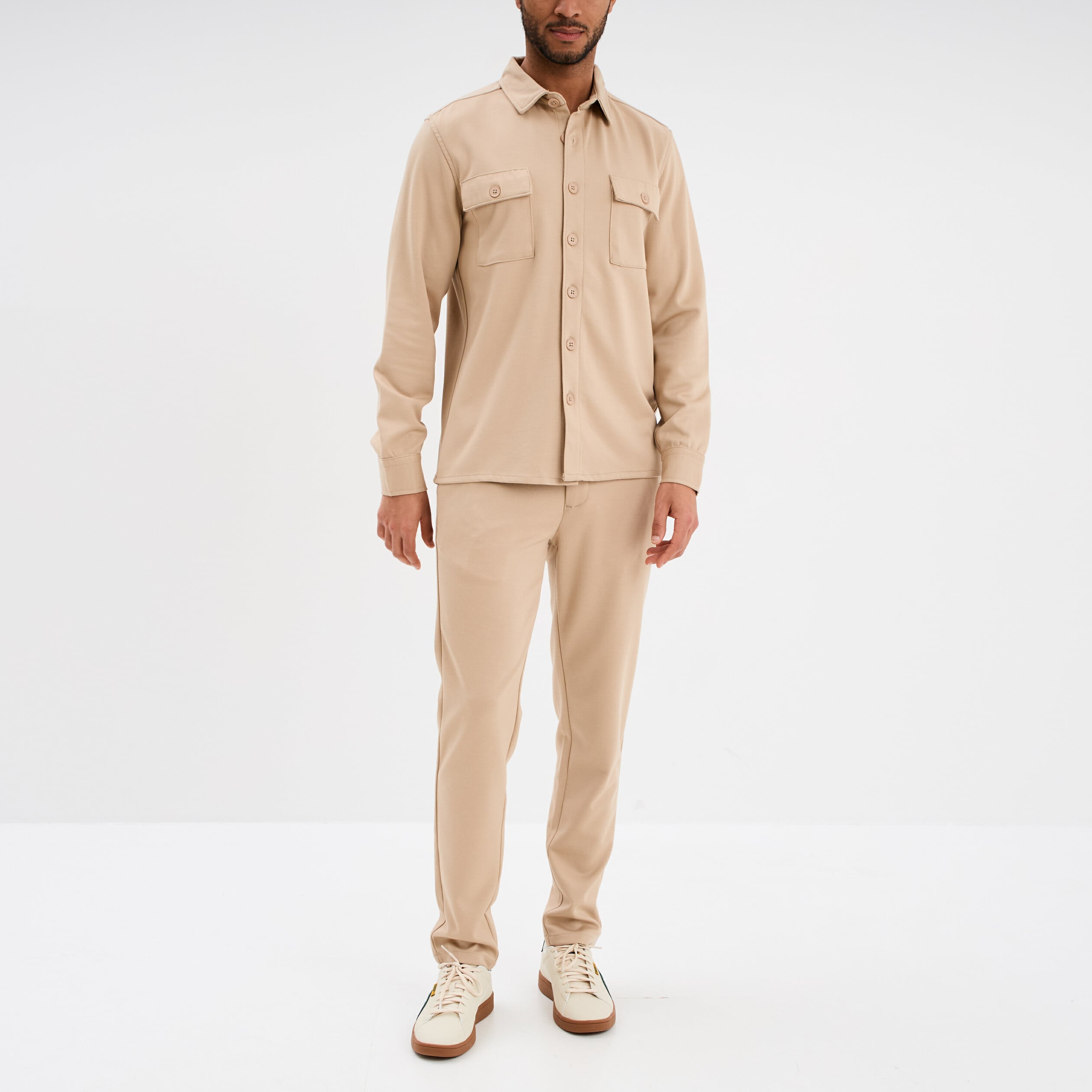 Surchemise manches longues 2 poches beige homme