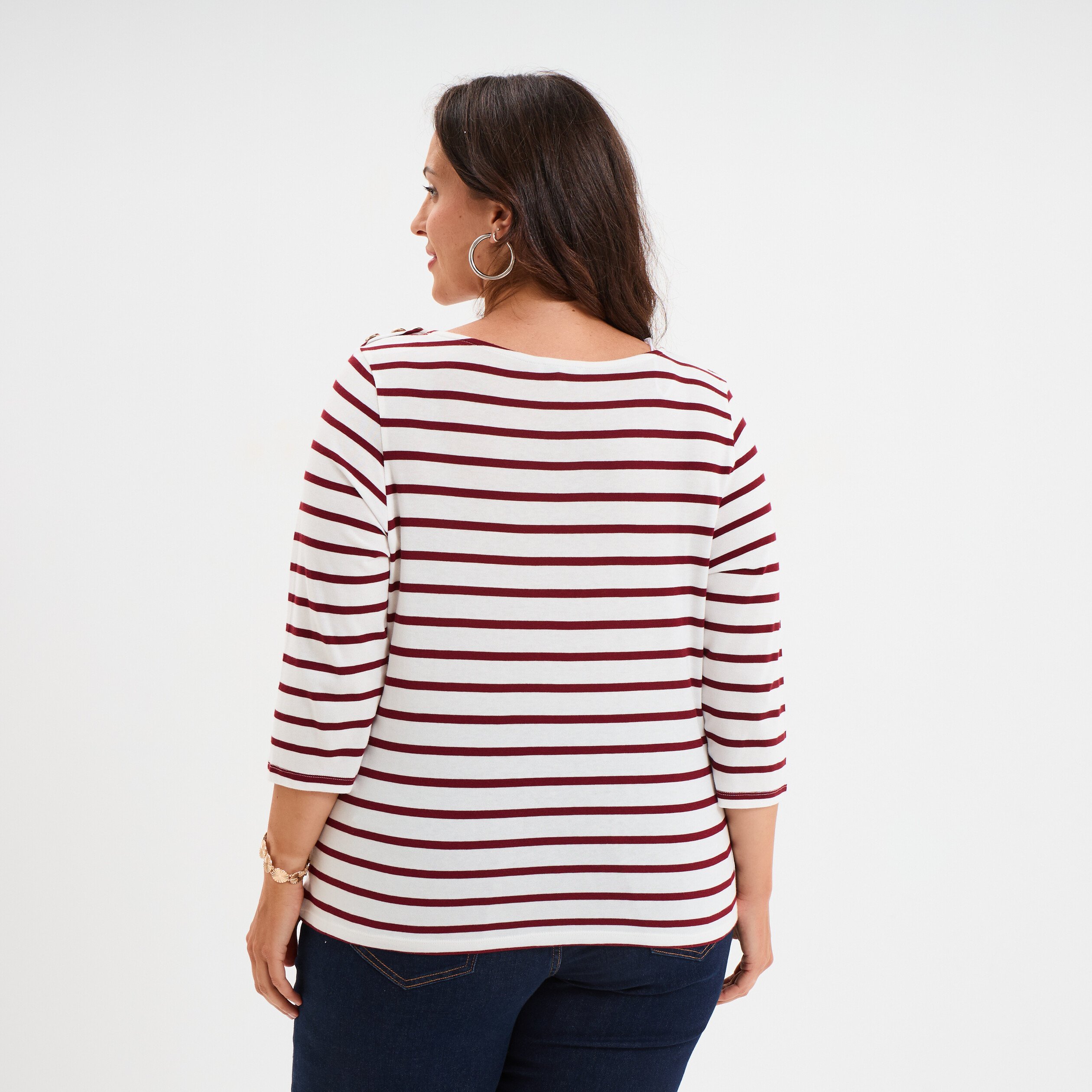 t shirt col rond manches 34 coton ecru femmegt T-shirt col rond manches 3/4 coton ecru femme grande taille