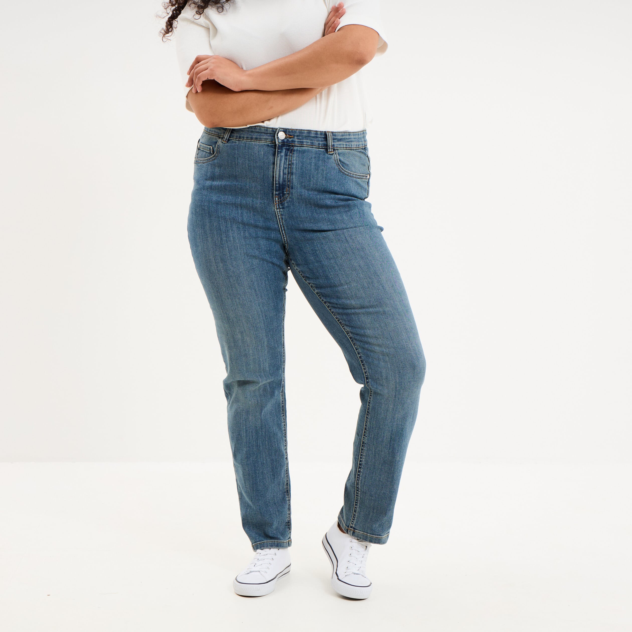 Jeans slim taille haute 5 poches denim dirty femme grande taille