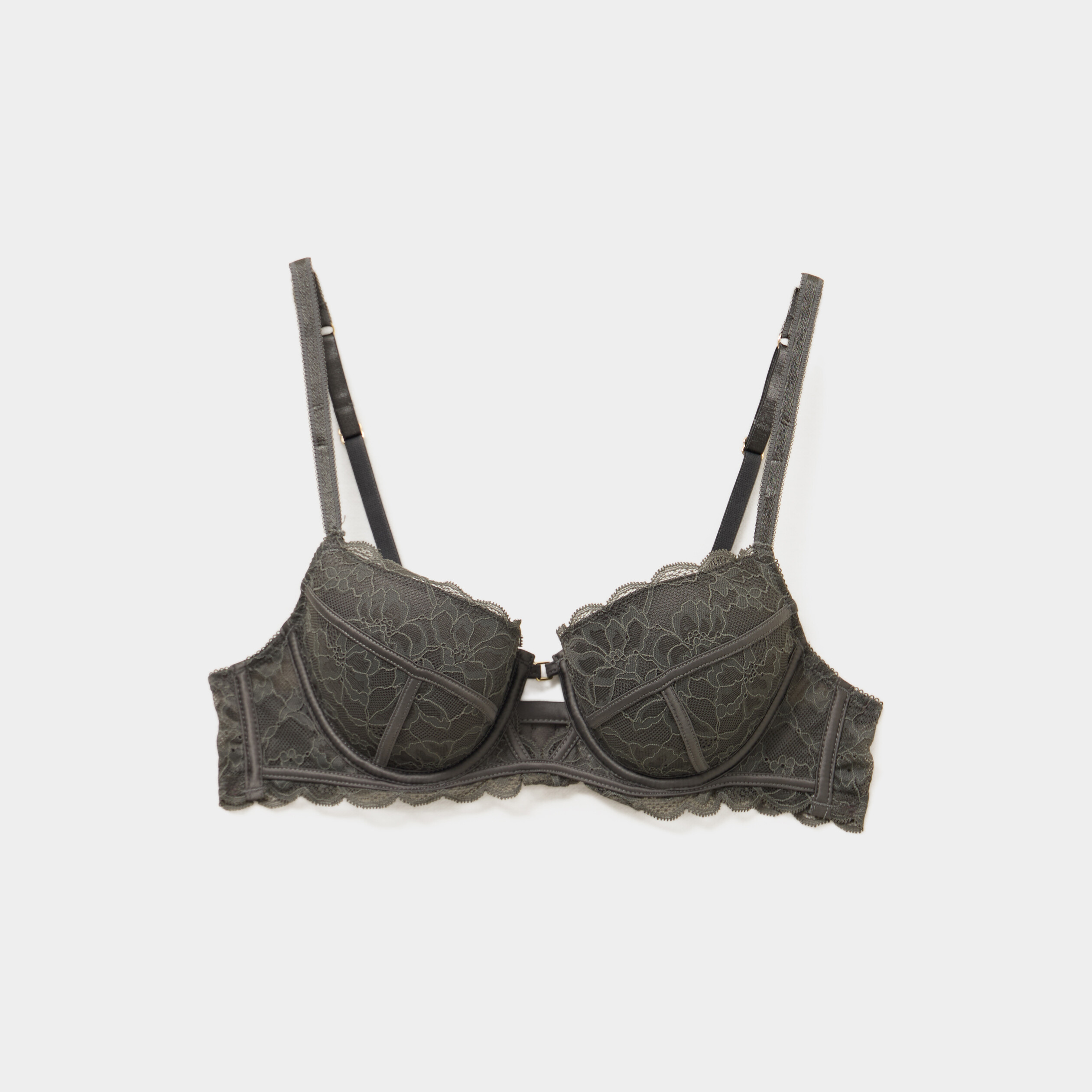 Soutien-gorge corbeille padd&eacute; dentelle vert kaki femme