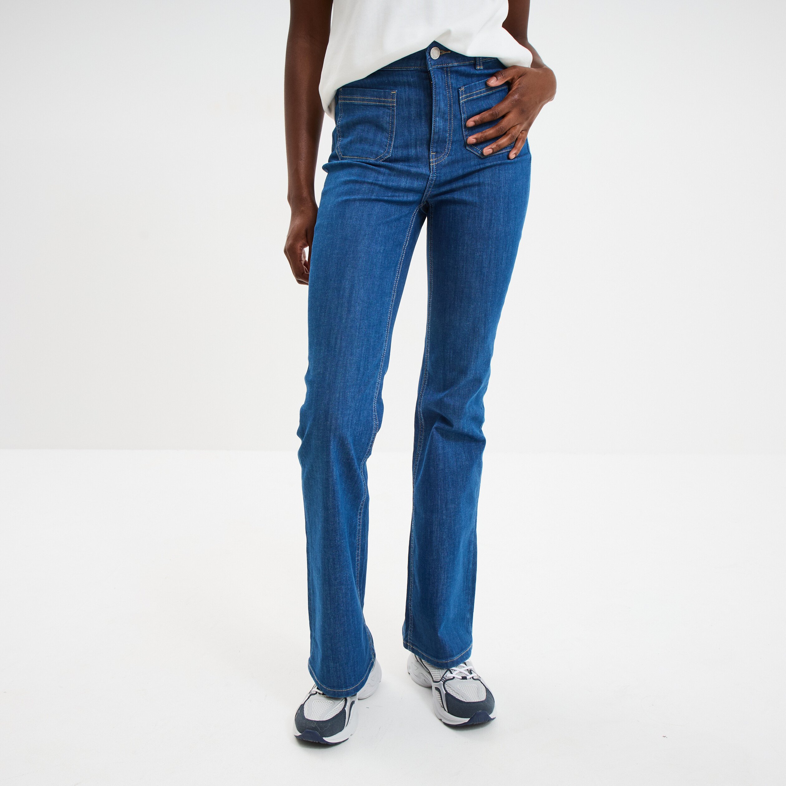 jeans bootcut poches plaquees denim baby bleu femme Jeans bootcut poches plaquées denim baby bleu femme
