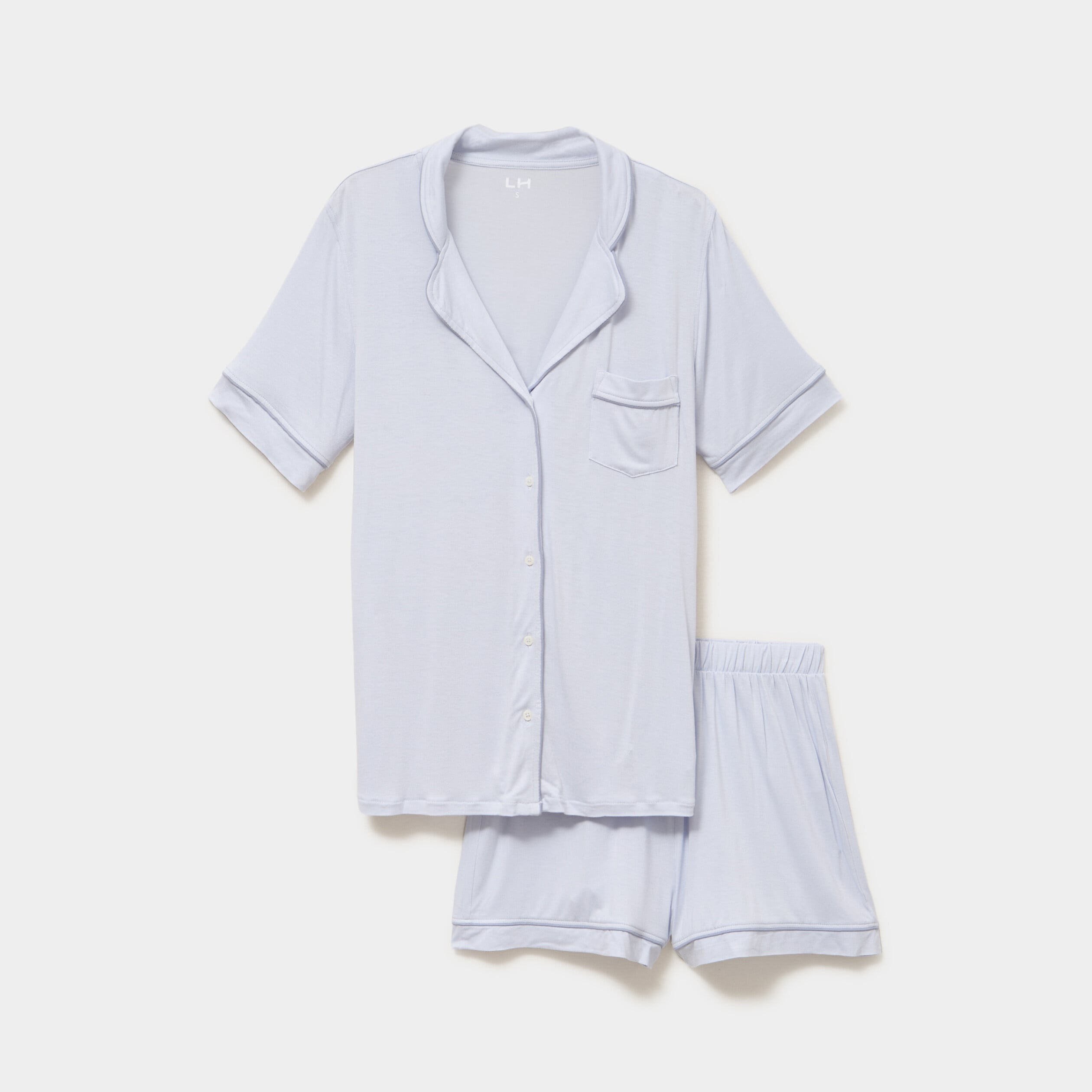 Ensemble pyjama fluide short et chemise bleu clair femme