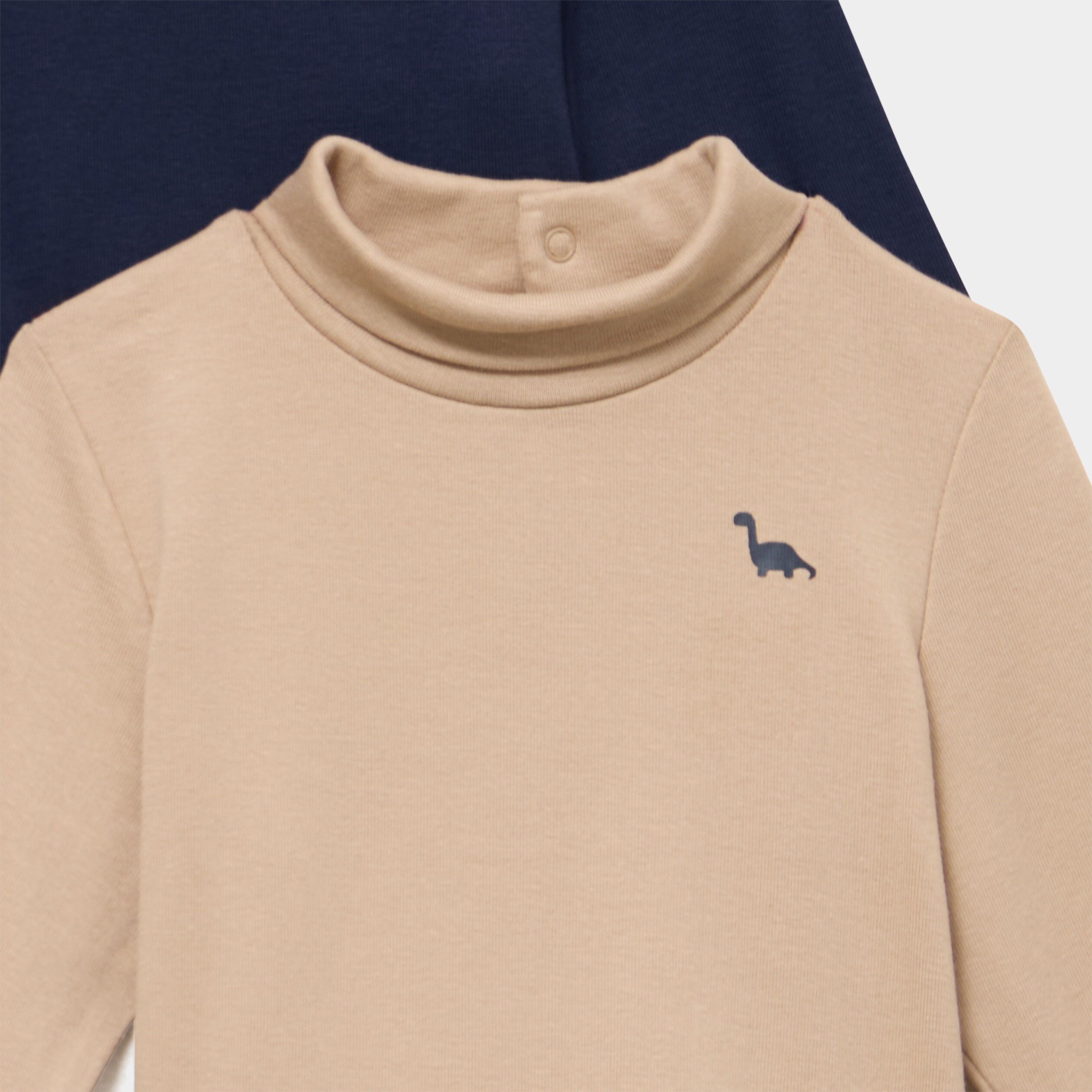 Lot 2 t-shirts col roul&eacute; boutonn&eacute; dos sable b&eacute;b&eacute; gar&ccedil;on
