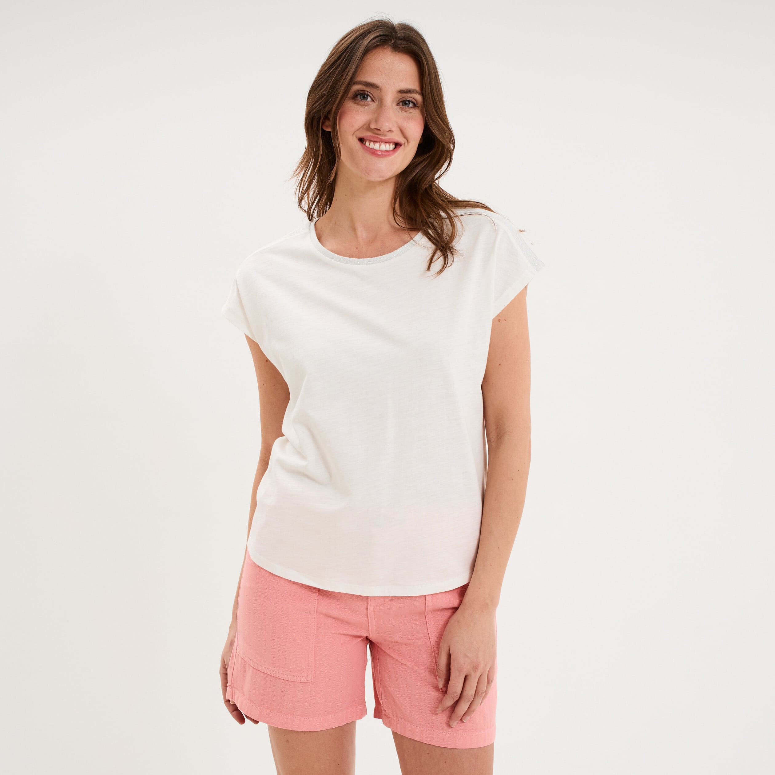 T-shirt col rond manches courtes blanc femme