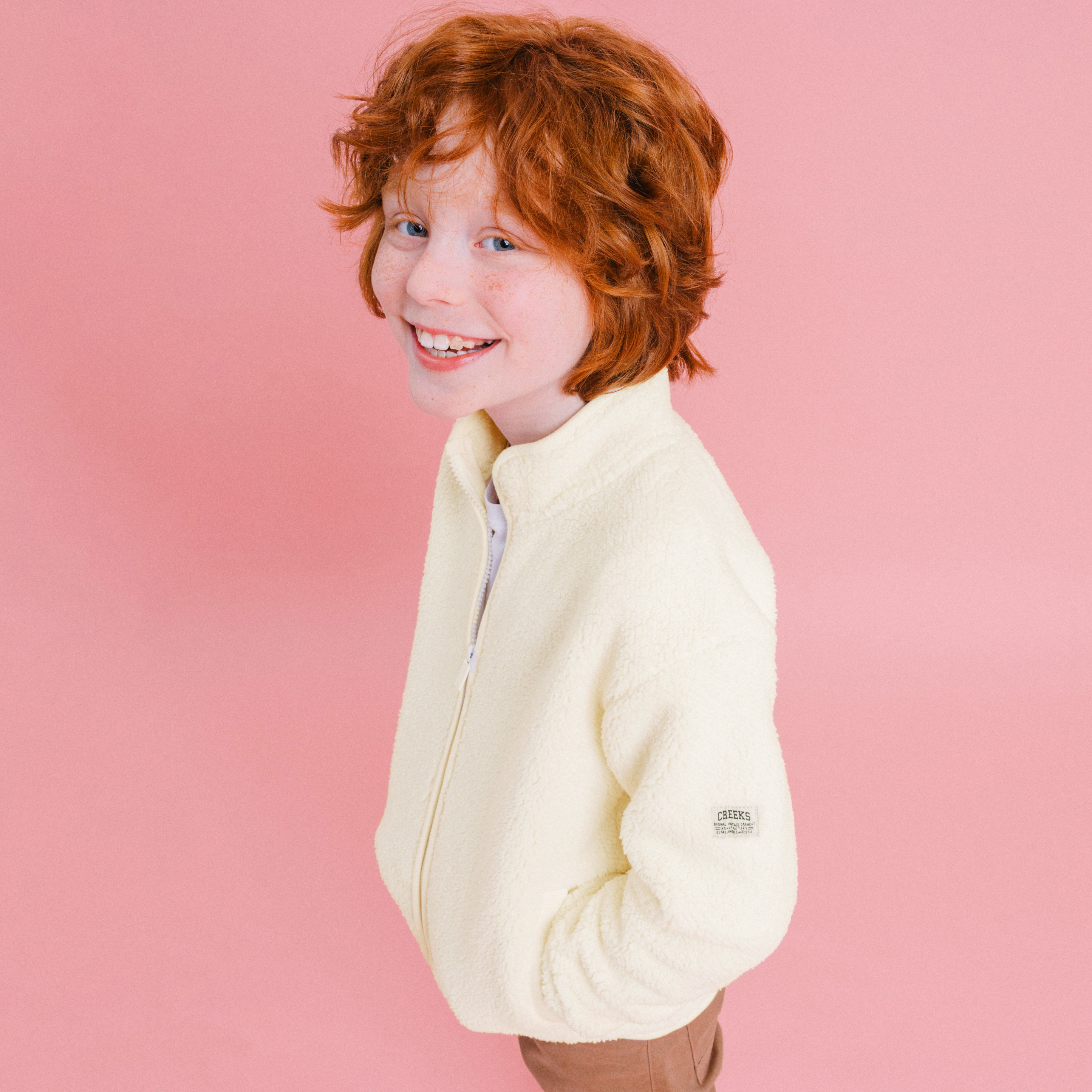Veste sherpa col camionneur zipp&eacute; blanc gar&ccedil;on