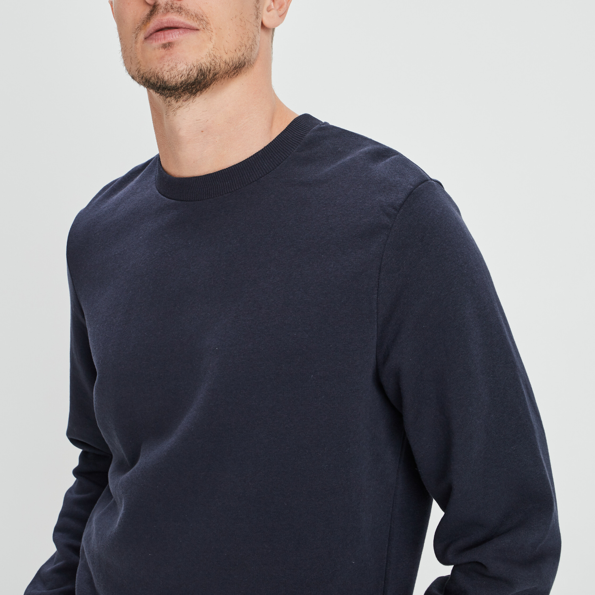 Sweat molleton col rond bleu marine homme