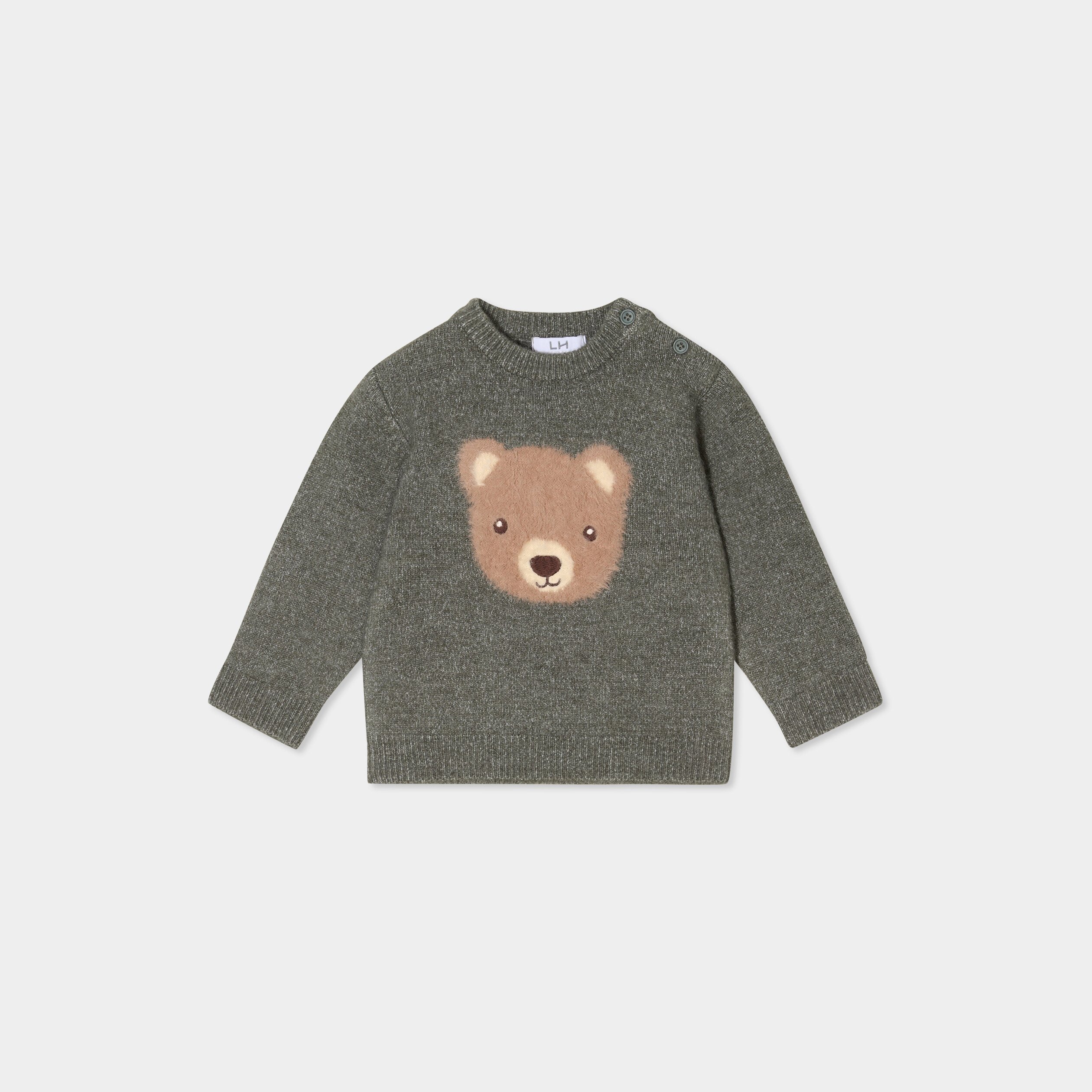 pull manches longues epaule boutonnee vert kaki bebeg Pull manches longues épaule boutonnée vert kaki bébé garçon