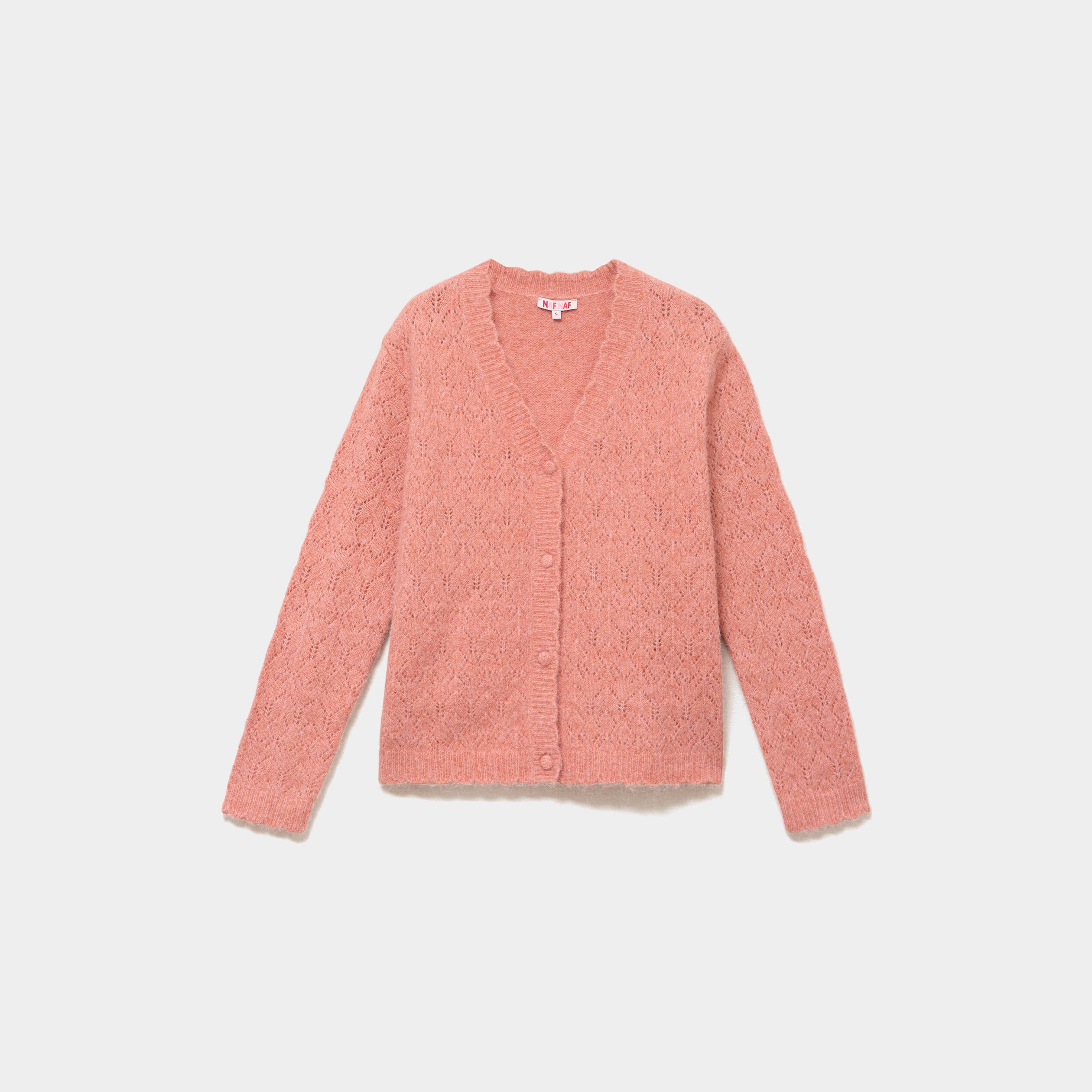 Gilet cardigan ajour&eacute; manches longues rose corail femme