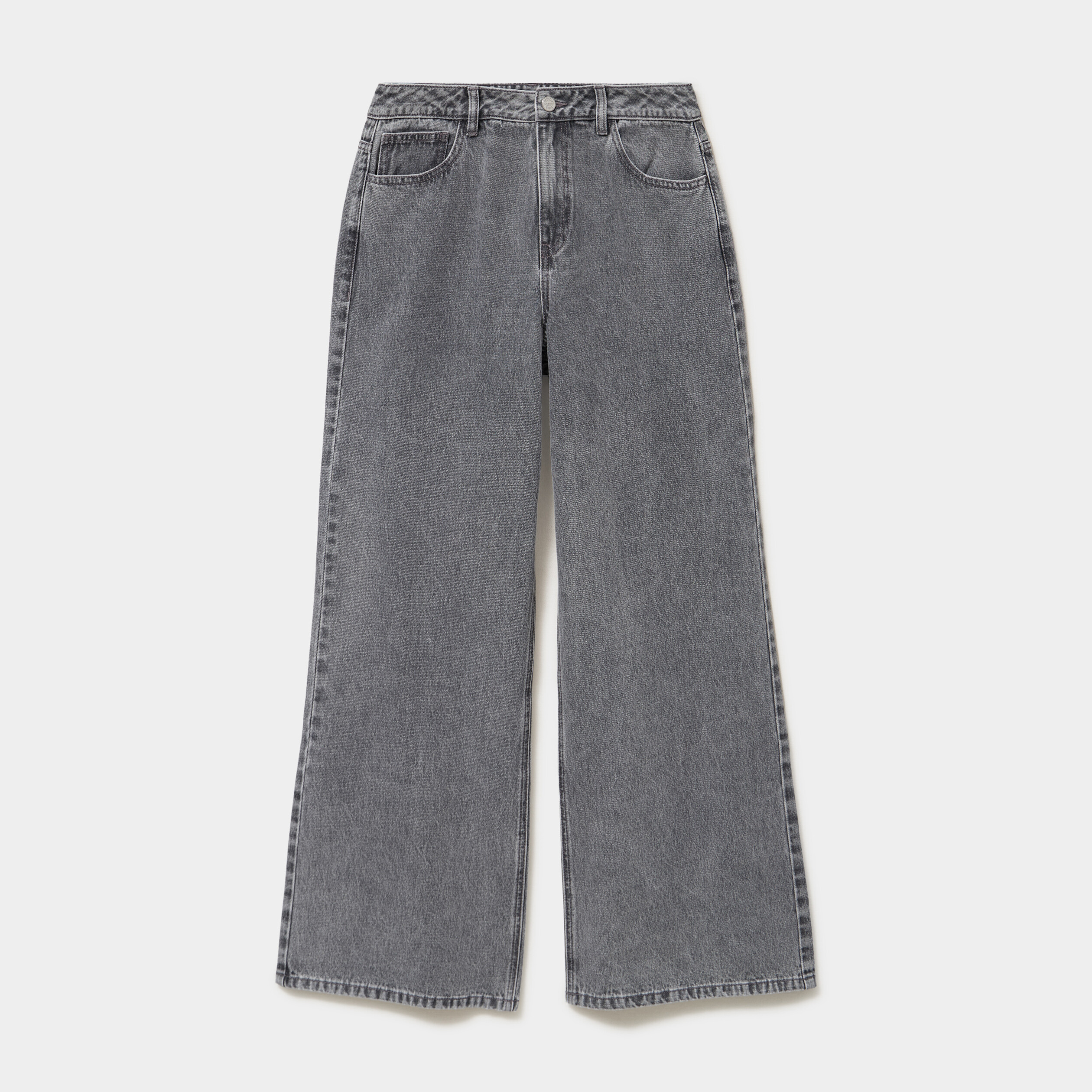 Jeans extra wide leg taille haute denim gris femme