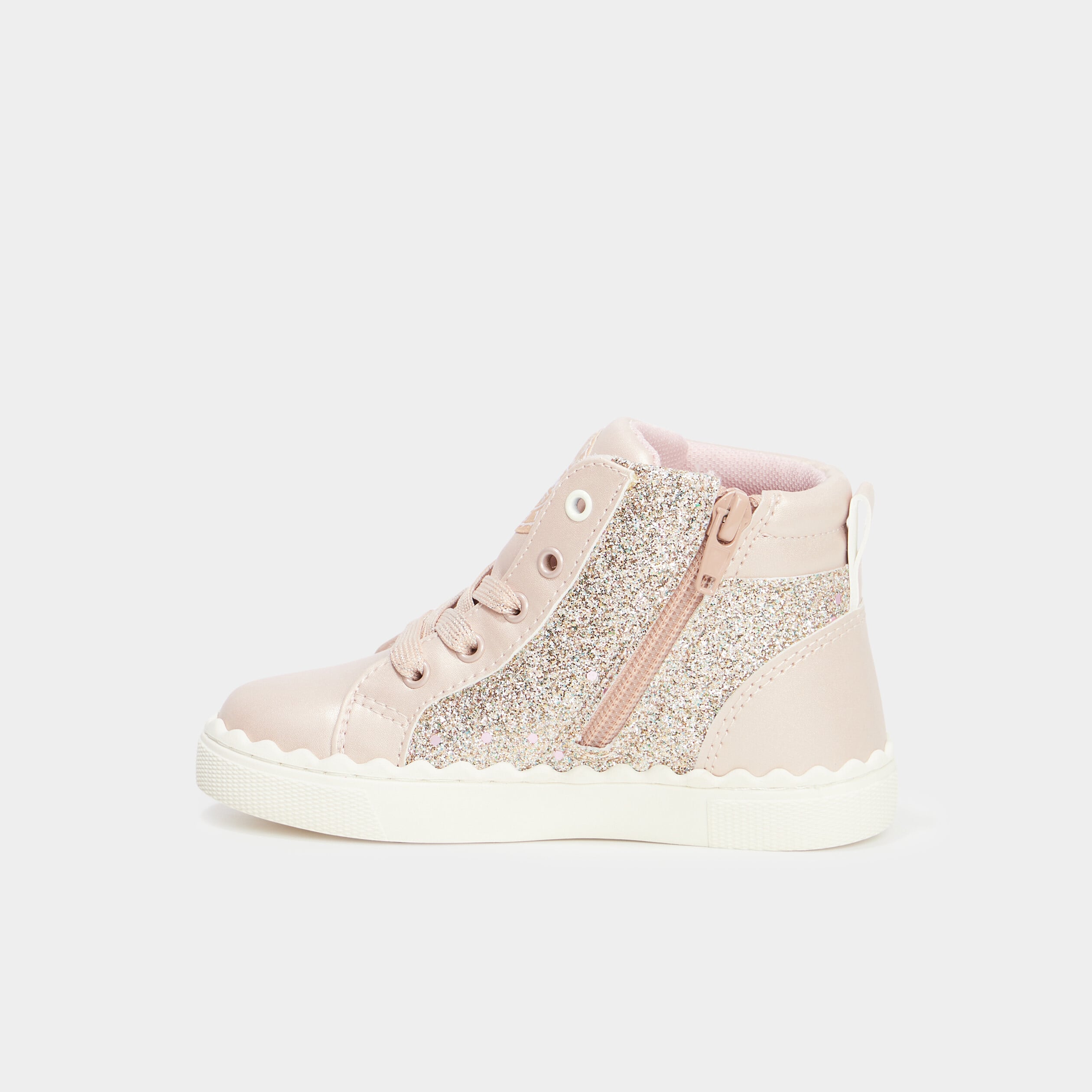 Baskets montantes paillet&eacute;es rose clair fille