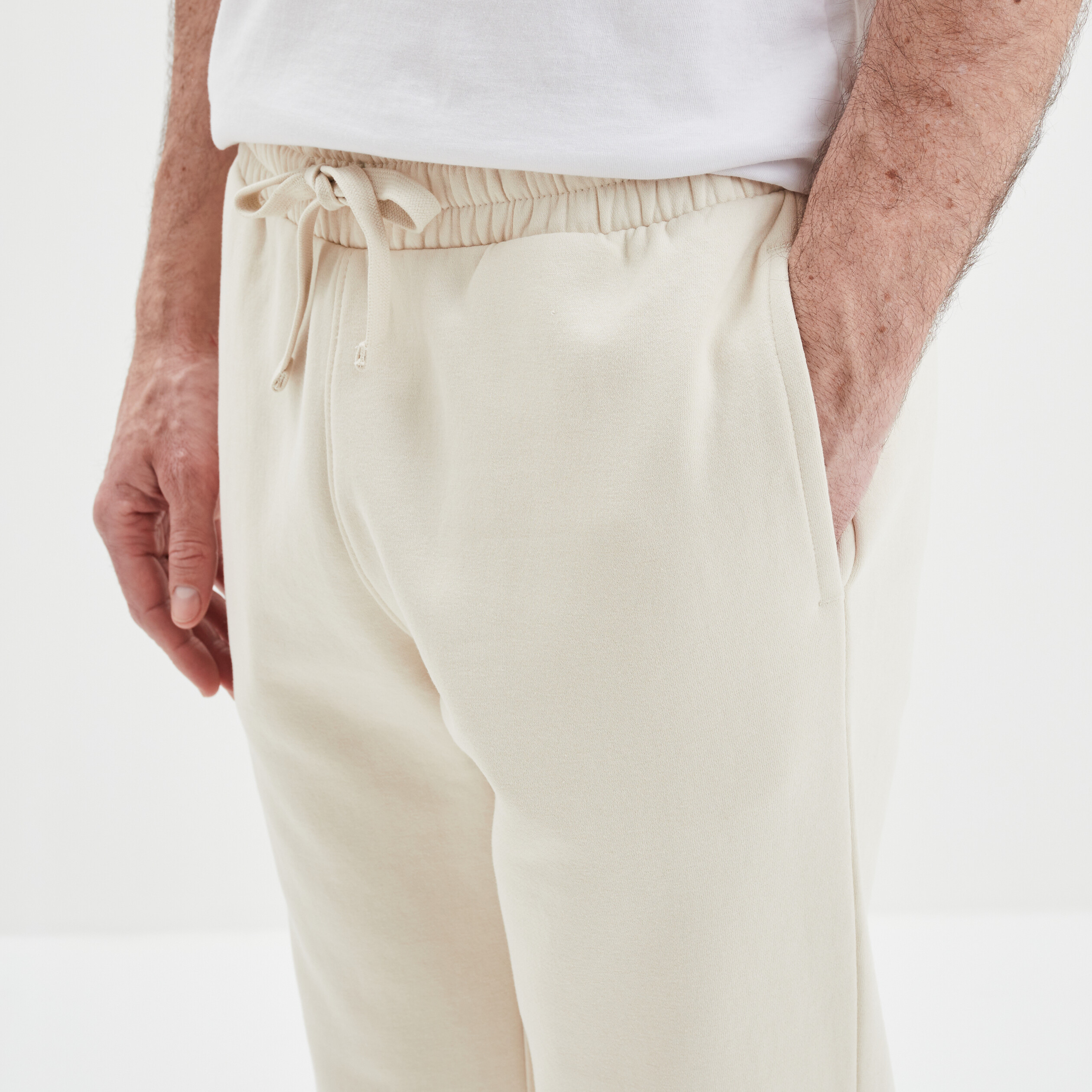 Pantalon jogging droit molleton ecru homme