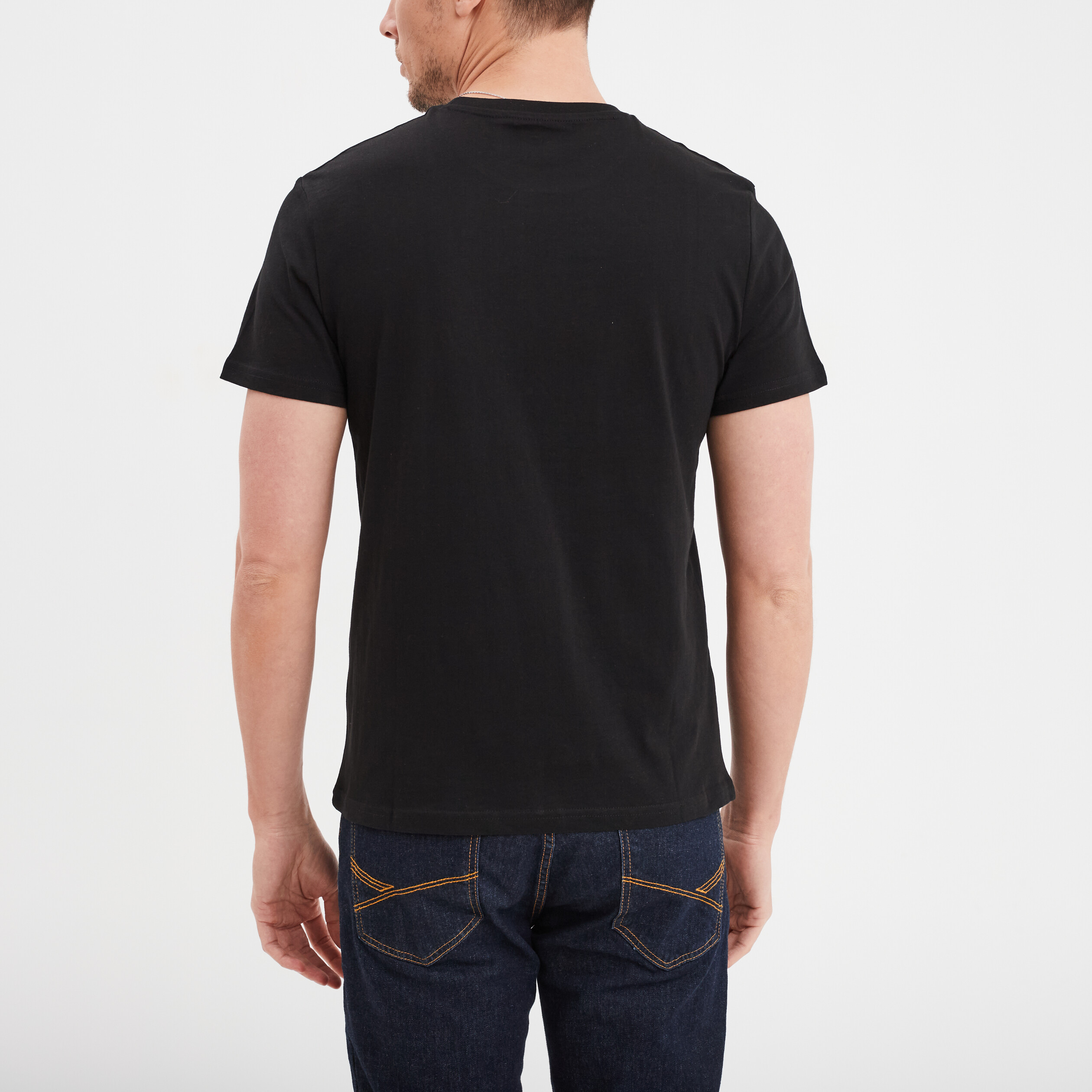 T-shirt droit en coton manches courtes noir homme
