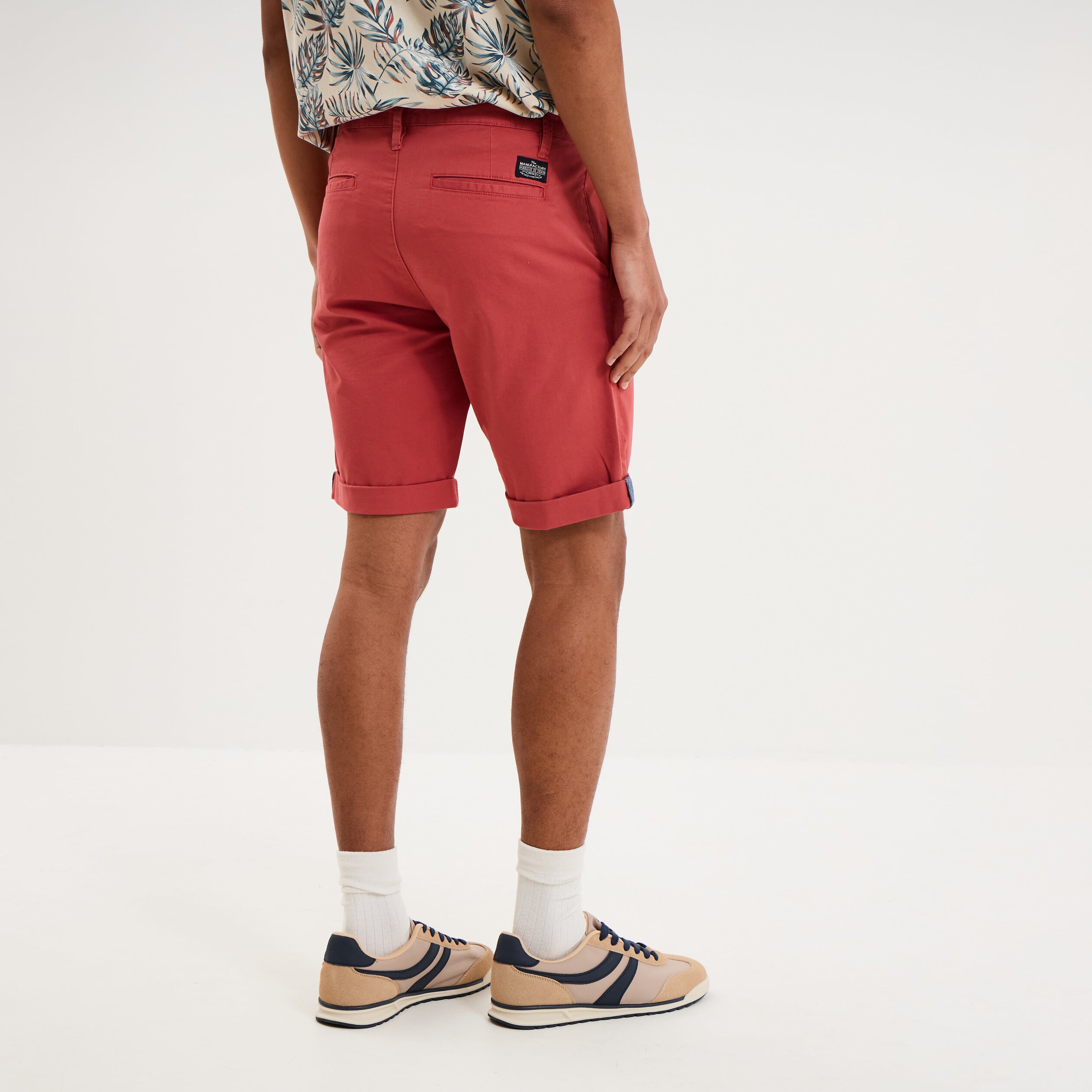 Bermuda short chino straight stretch rose framboise homme