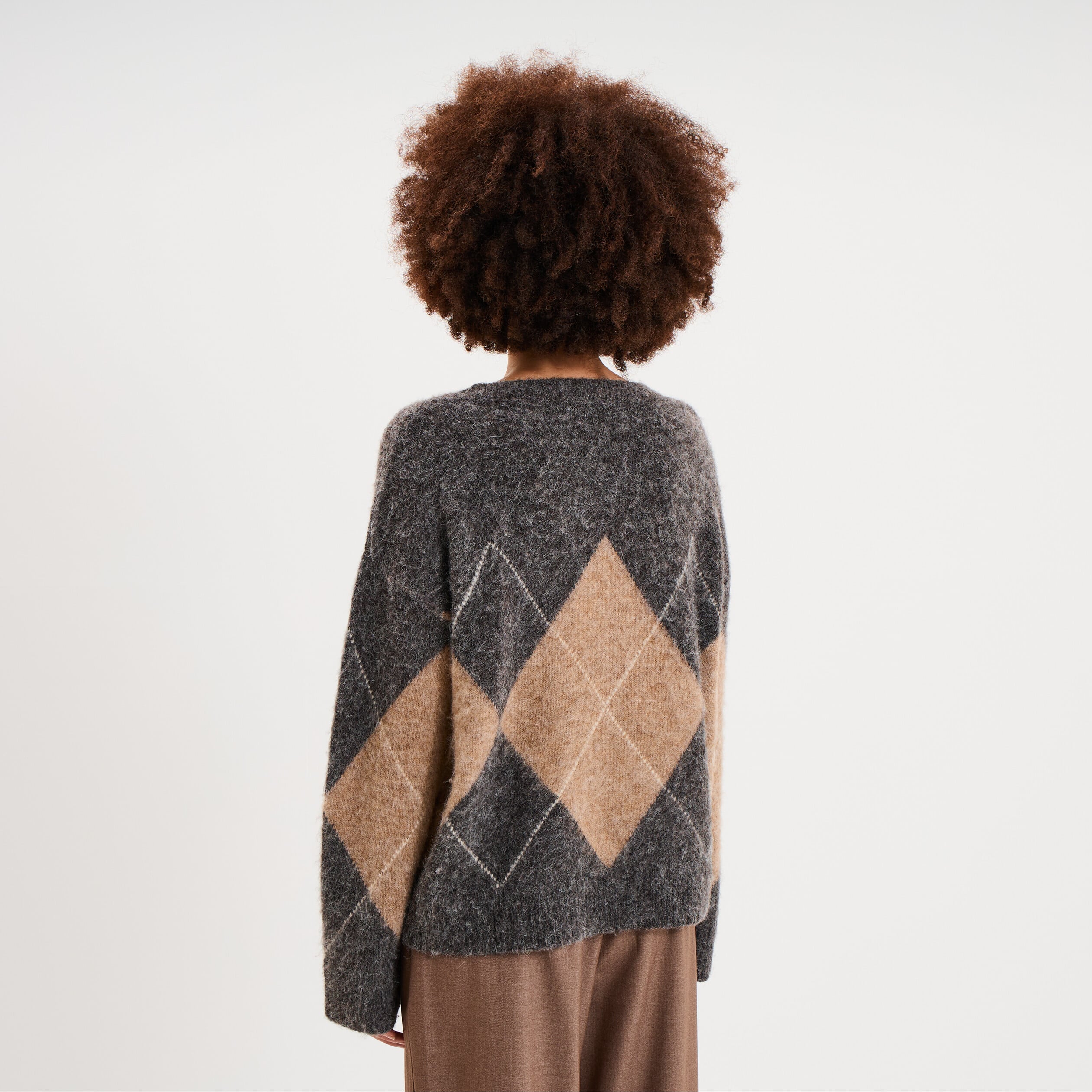 Pull col rond oversize en maille laine gris moyen femme