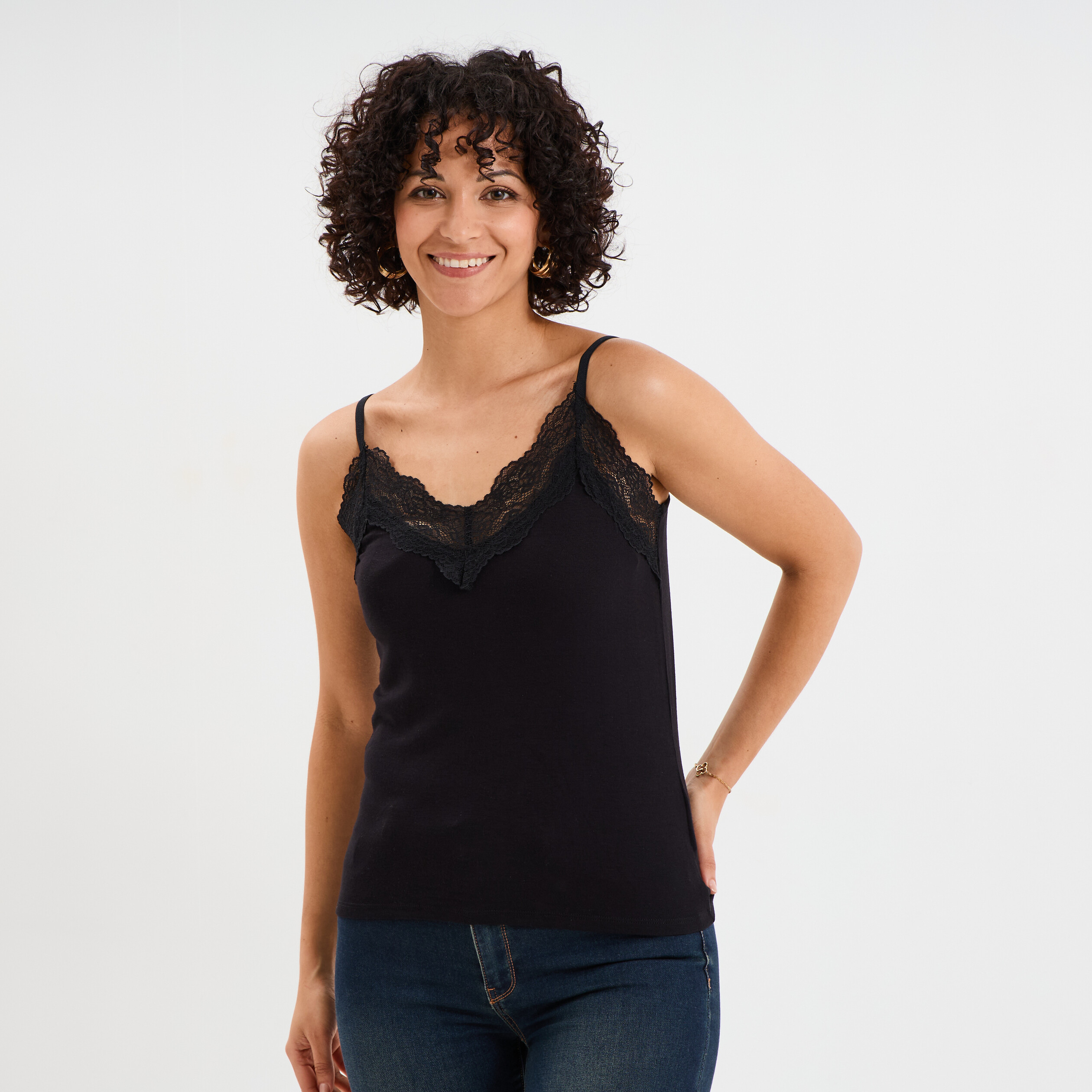 debardeur cotele avec dentelle mosquitos noir femme Débardeur côtelé avec dentelle Mosquitos noir femme