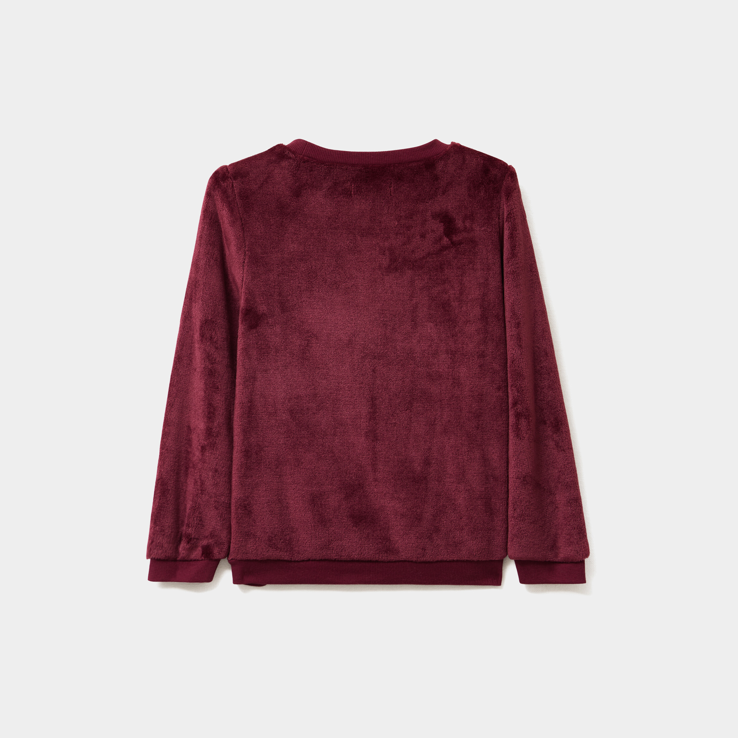 Sweat effet velours d&eacute;tails brod&eacute;s bordeaux fille