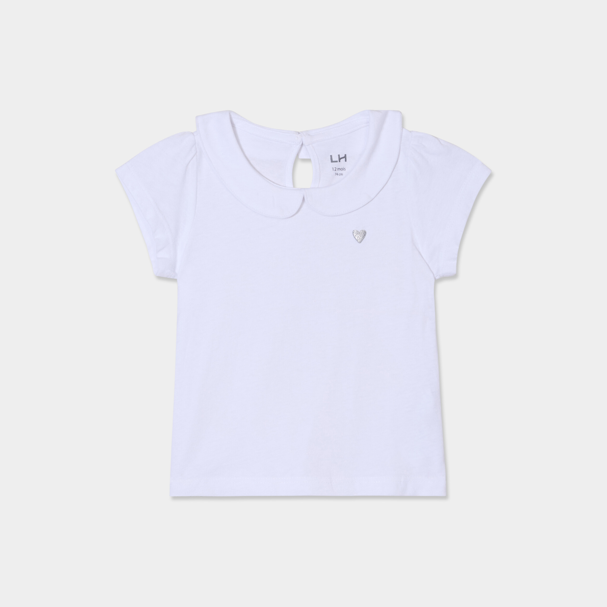 t shirt col claudine manches ballons blanc bebef T-shirt col claudine manches ballons blanc bébé fille