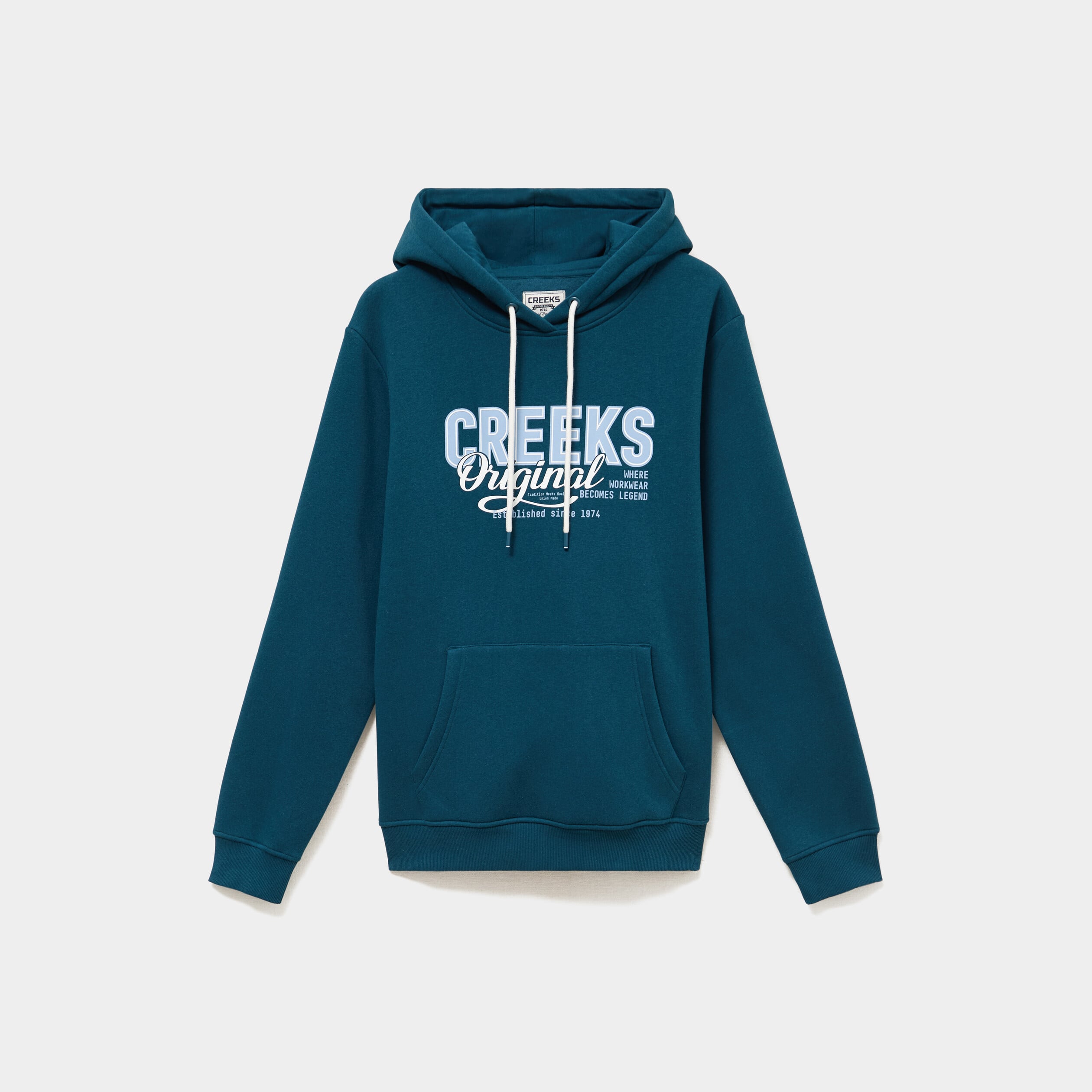 Sweat hoodie 1 poche et capuche bleu canard homme