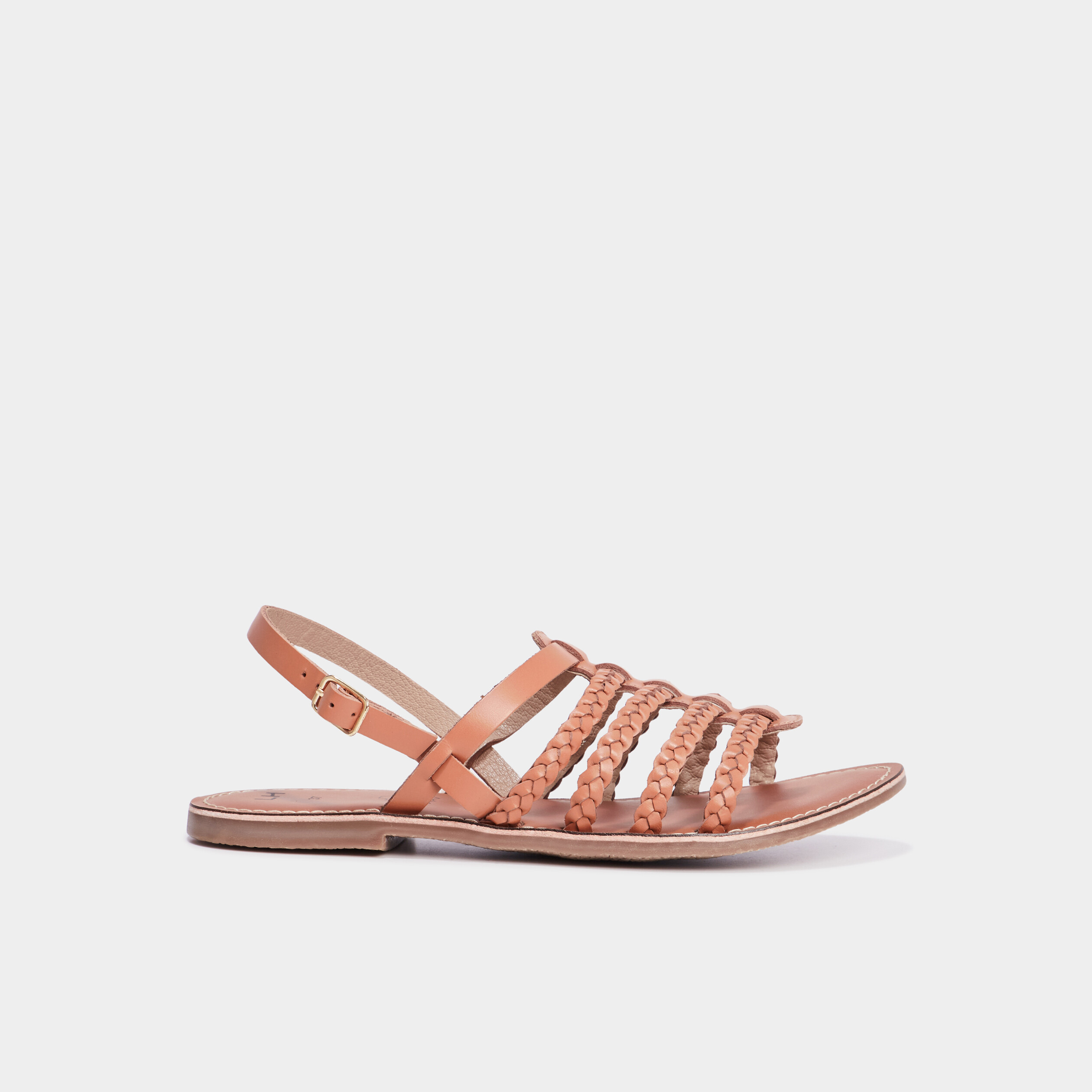 sandales brides tressees en cuir marron femme Sandales brides tressées en cuir marron femme